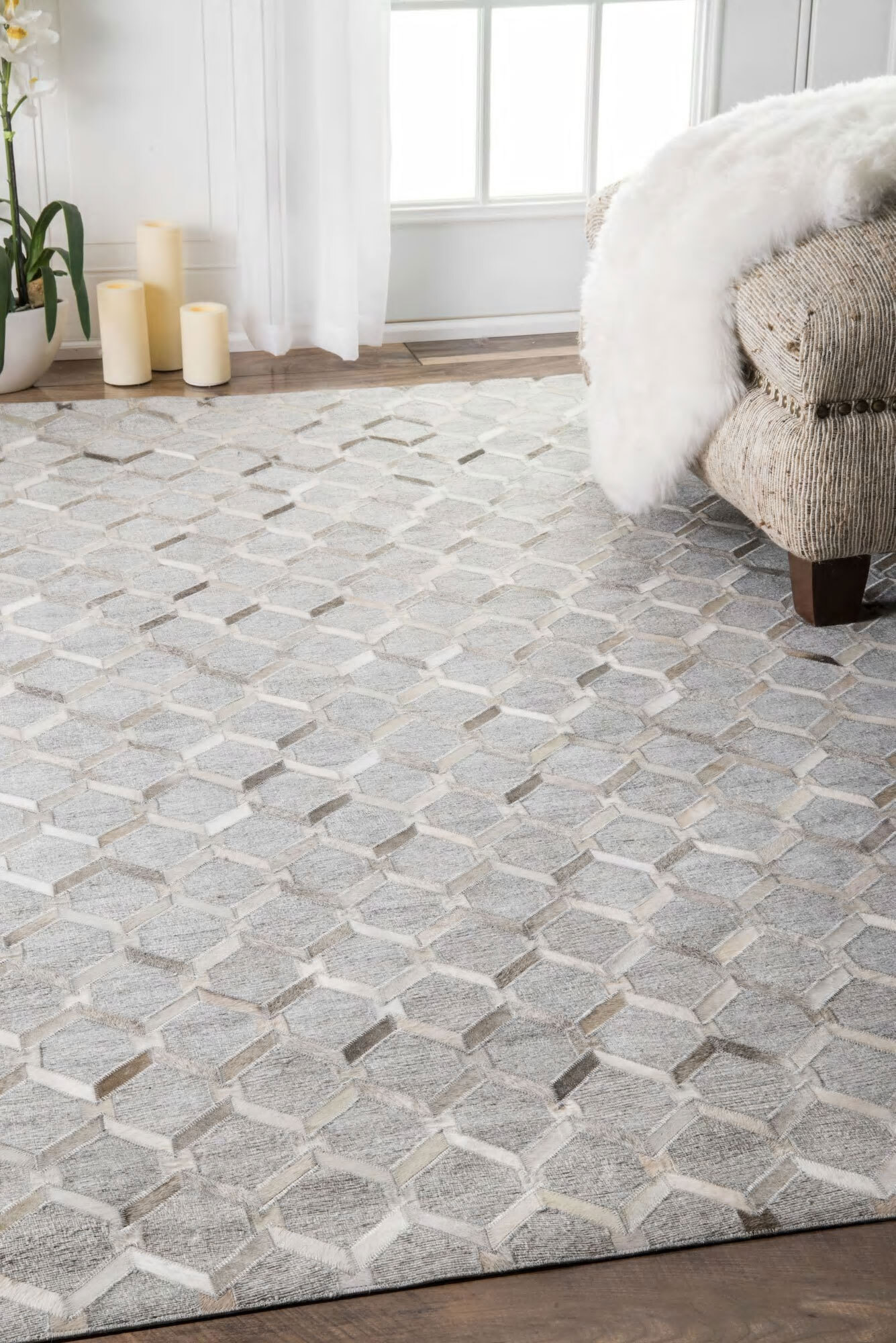 Large View Atlas Hand Stitched Leather Rug(Size 210 x 150cm)