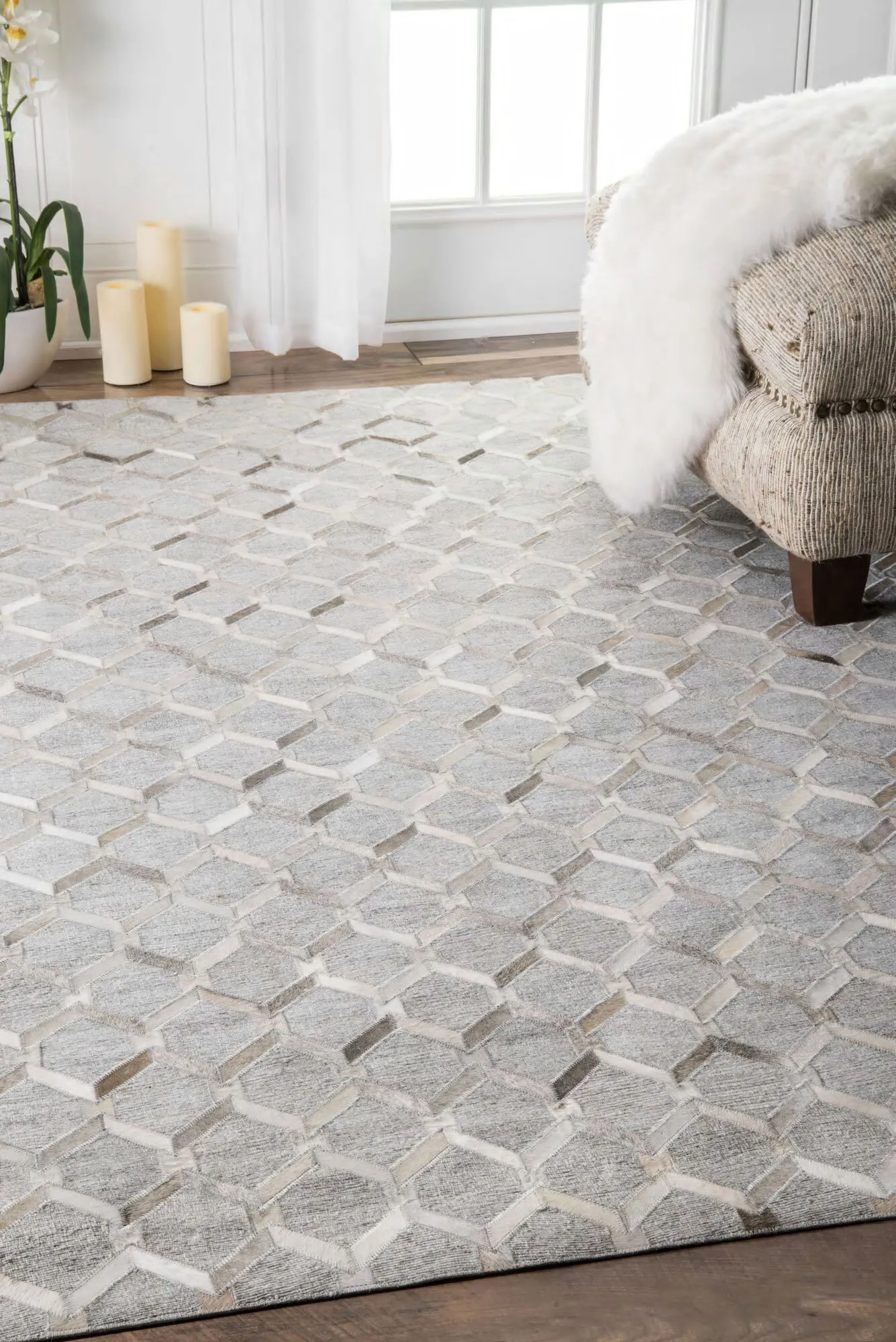 Large View Atlas Hand Stitched Leather Rug(Size 210 x 150cm)