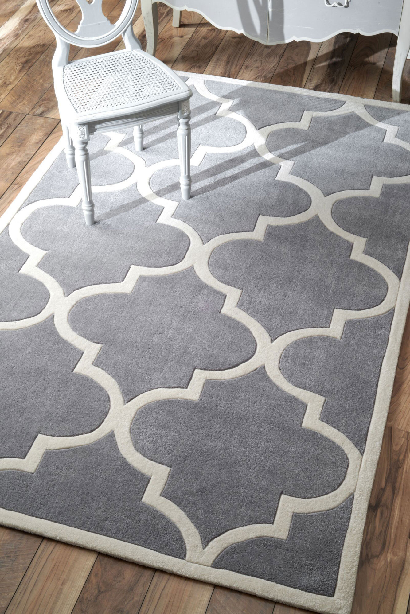Large View Mia Grey Hand Carved Trellis Rug(Size 170 x 110cm)