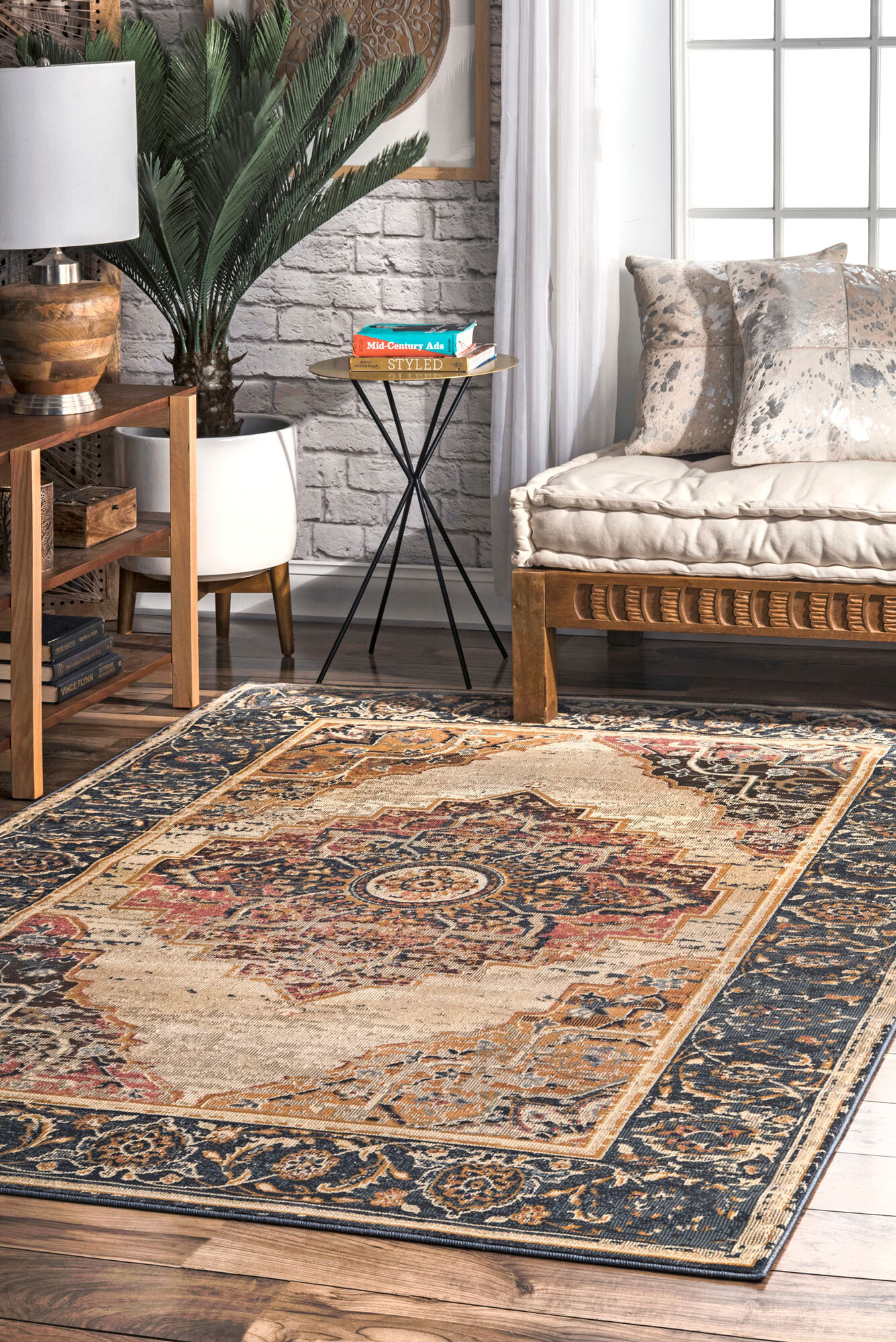 Alder Distressed Medallion Rug(Size 170 x 120cm)