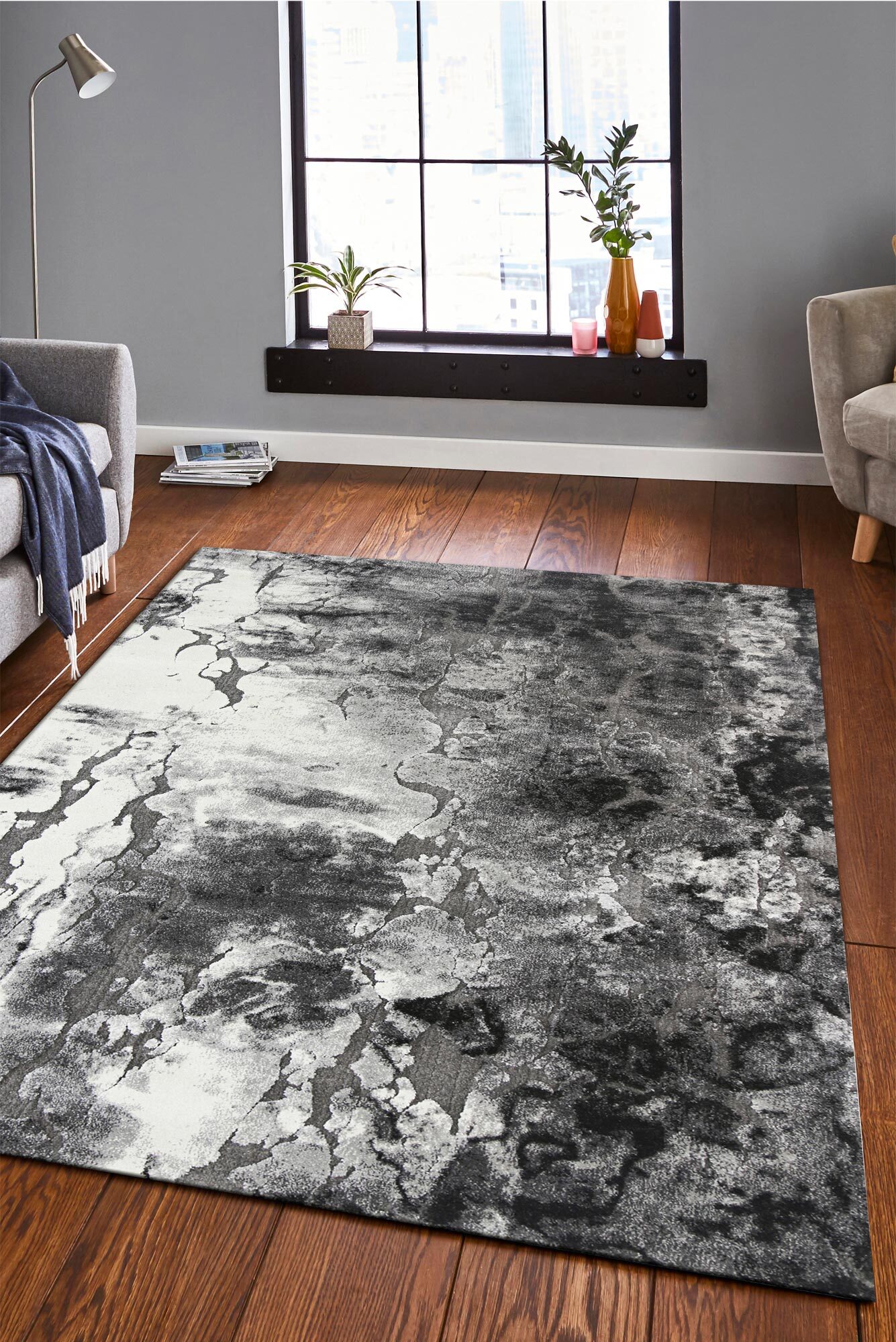 Large View Aloha Grey Marble Design Rug(Size 150 x 80cm)