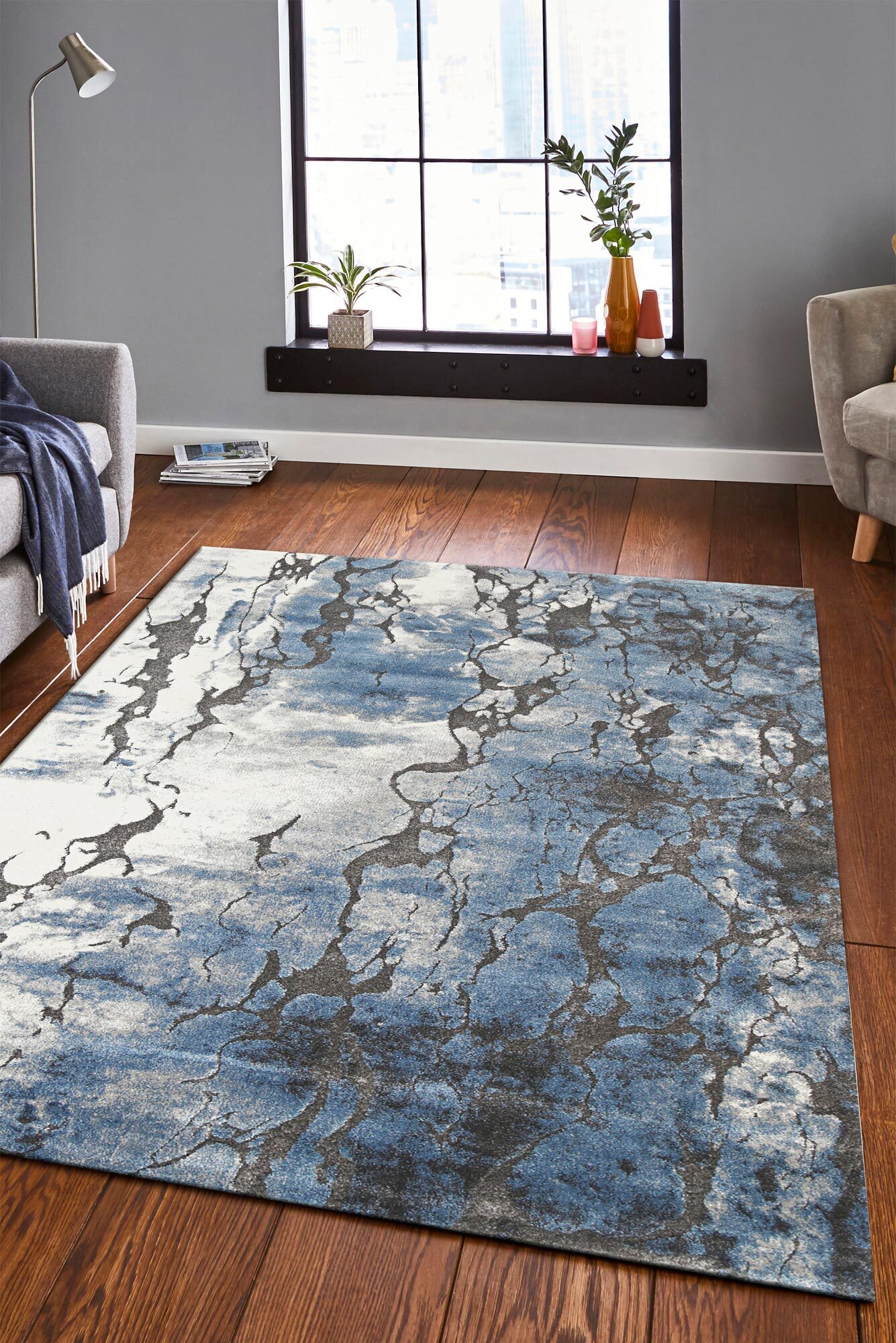 Blue online gray rug