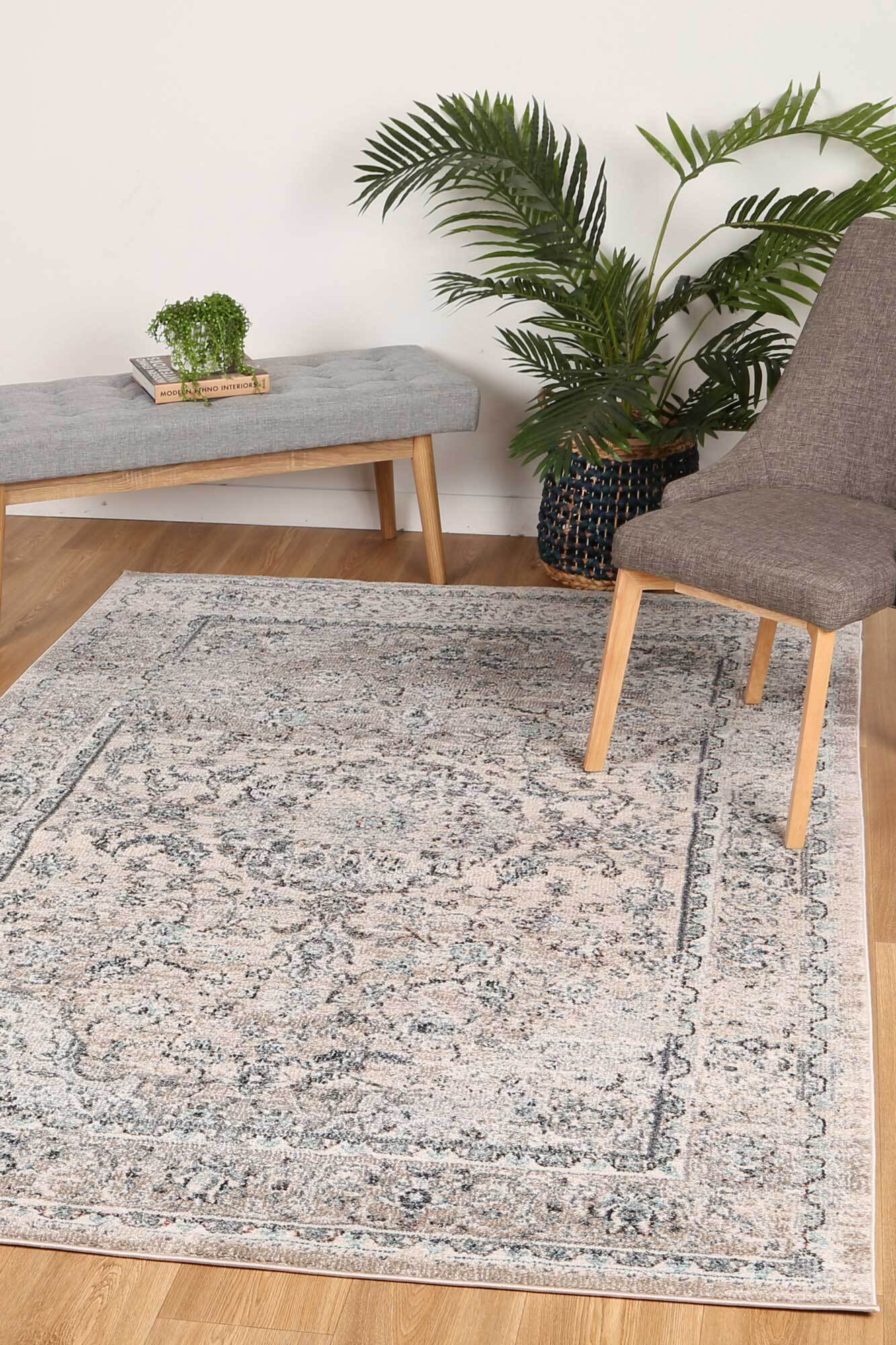 Large View Alani Grey Traditional Floral Rug(Size 230 x 160cm)