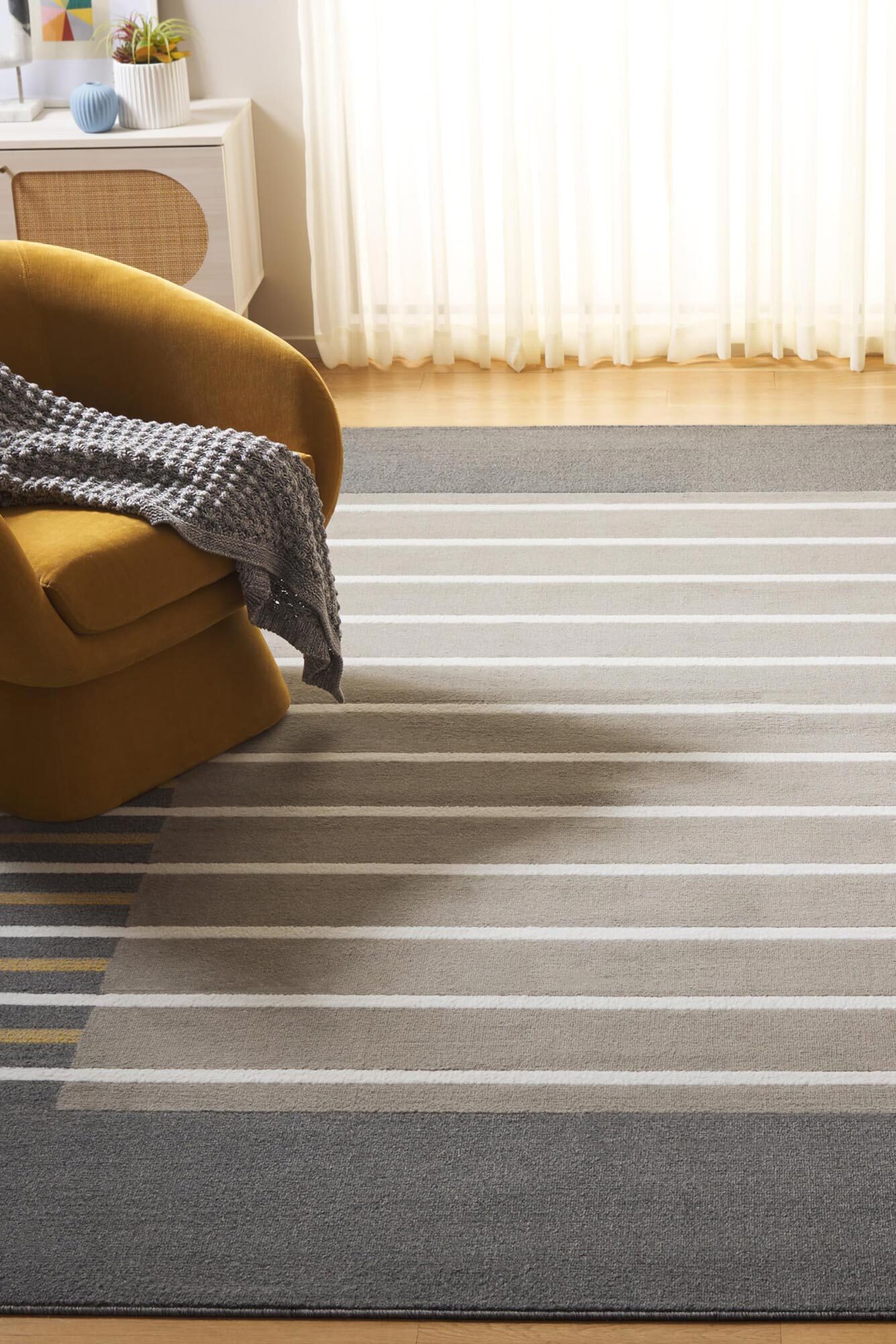 Large View Alfa Modern Striped Border Rug(Size 230 x 160cm)