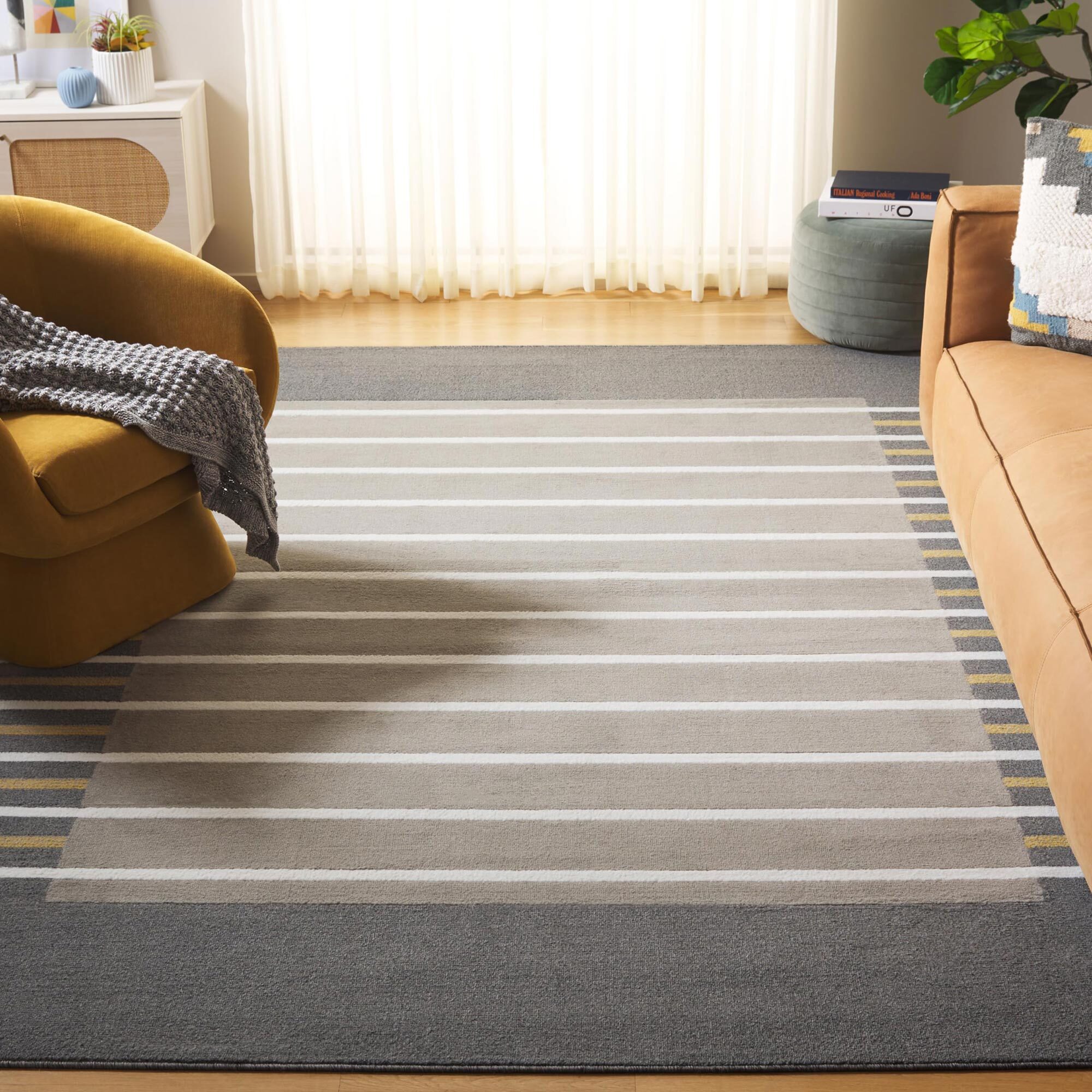 Large View Alfa Modern Striped Border Rug