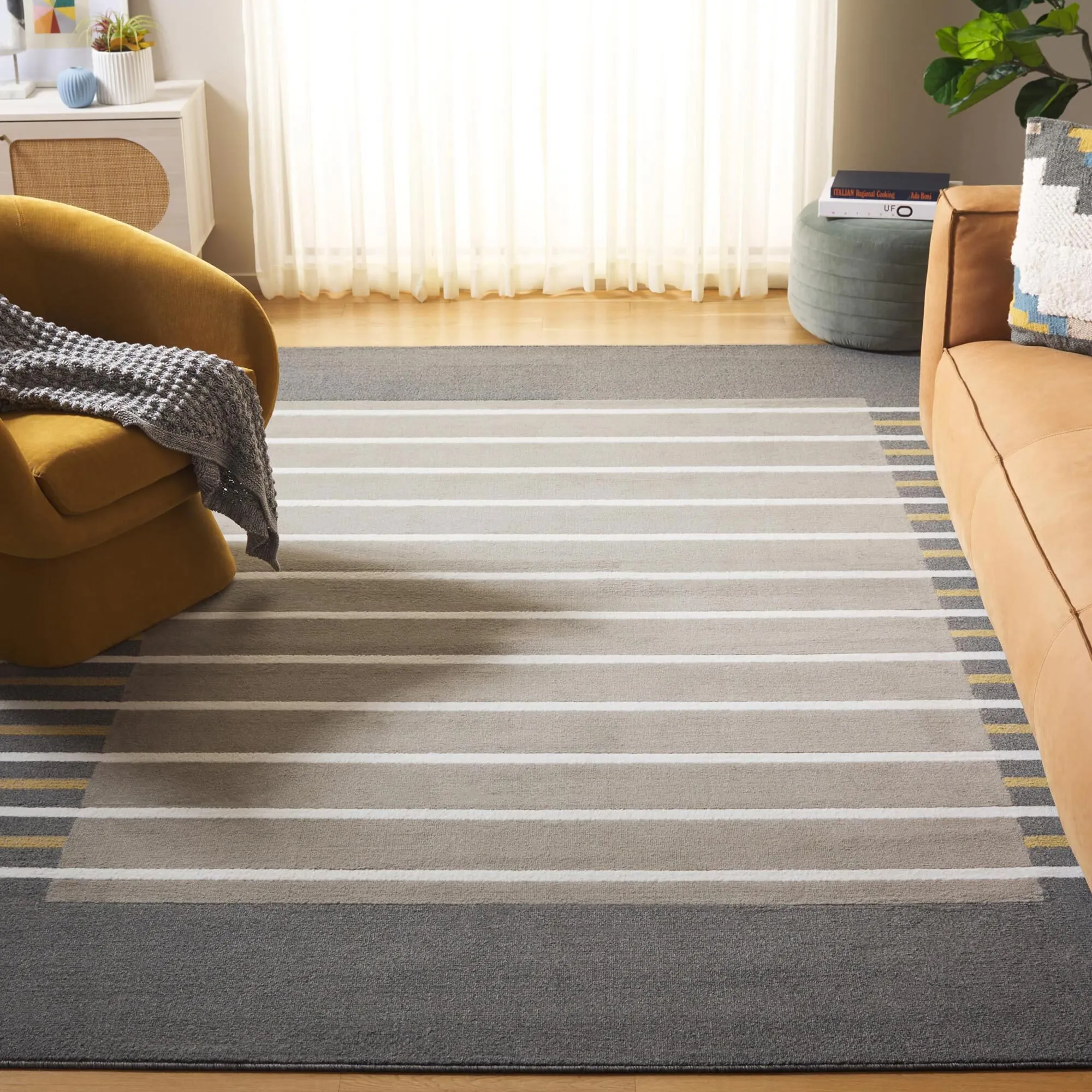Large View Alfa Modern Striped Border Rug