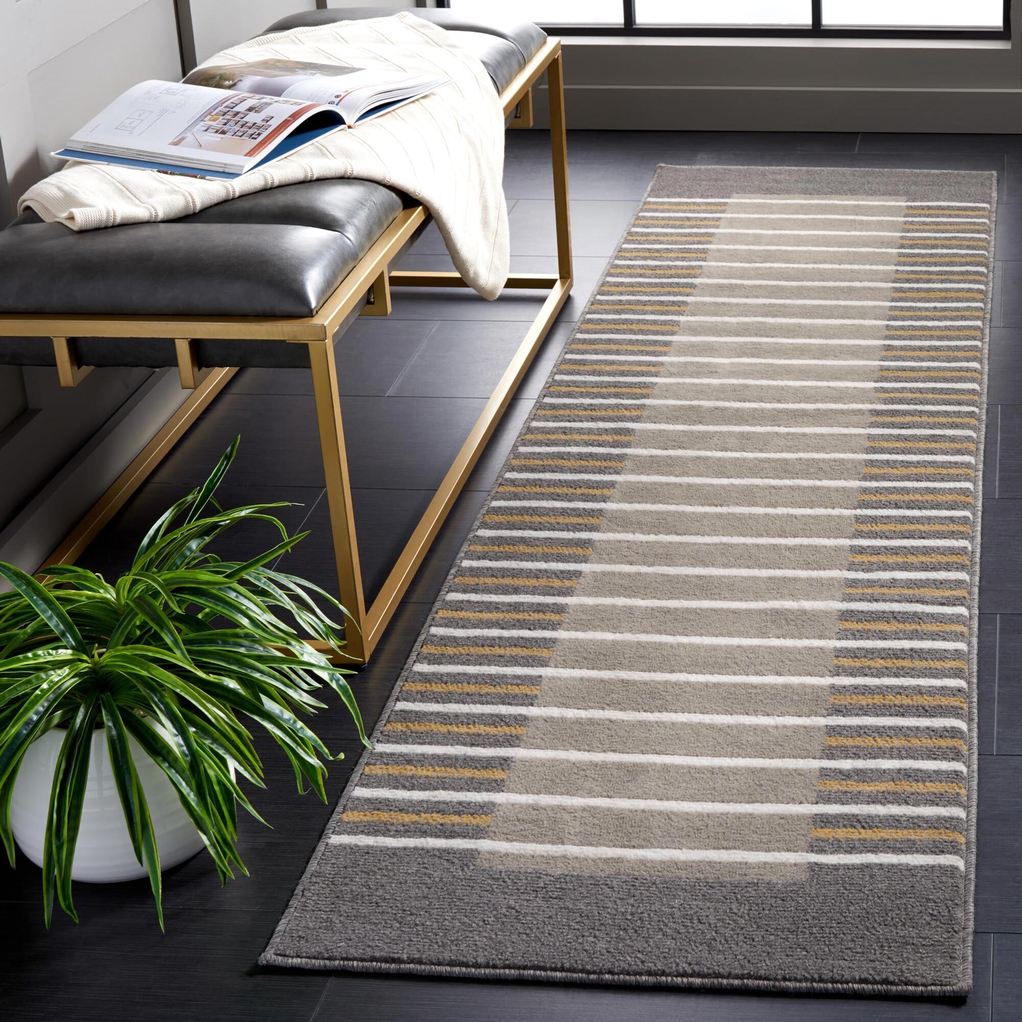 Large View Alfa Modern Striped Border Rug