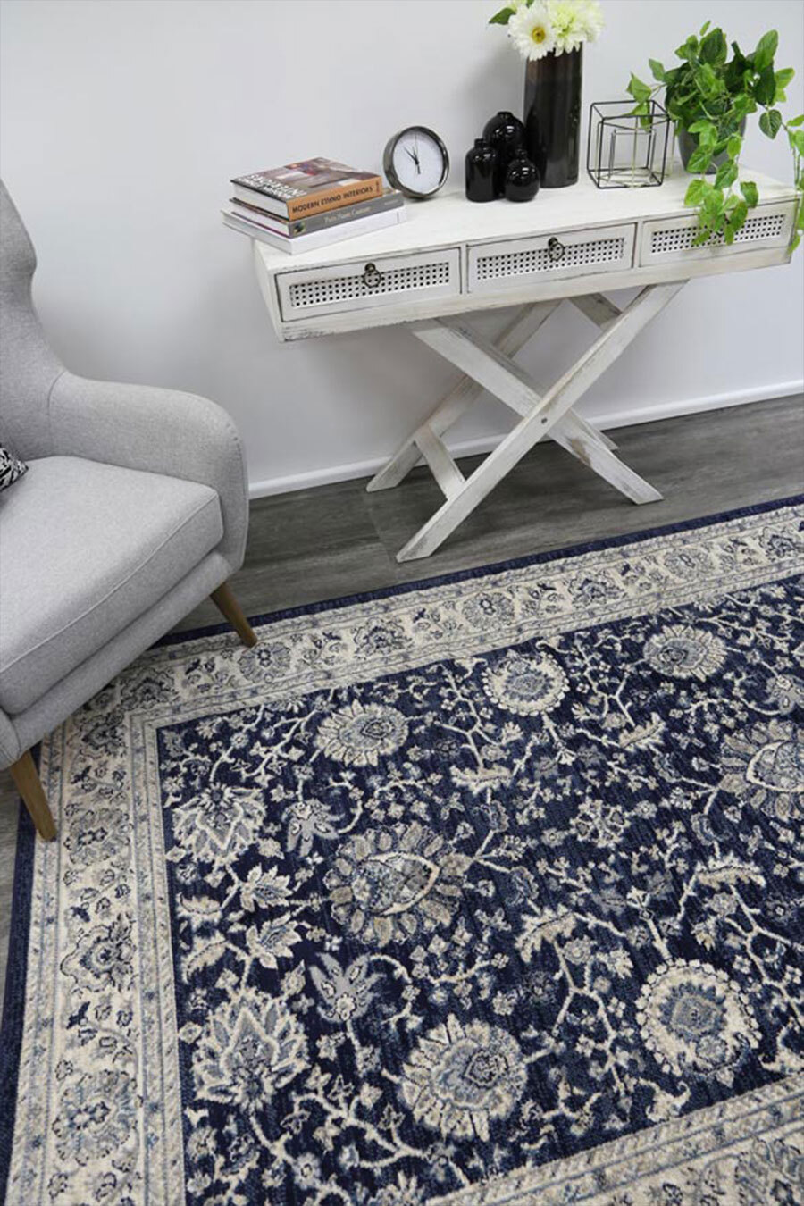 Alfred Blue Traditional Border Rug(Size 220 x 160cm)