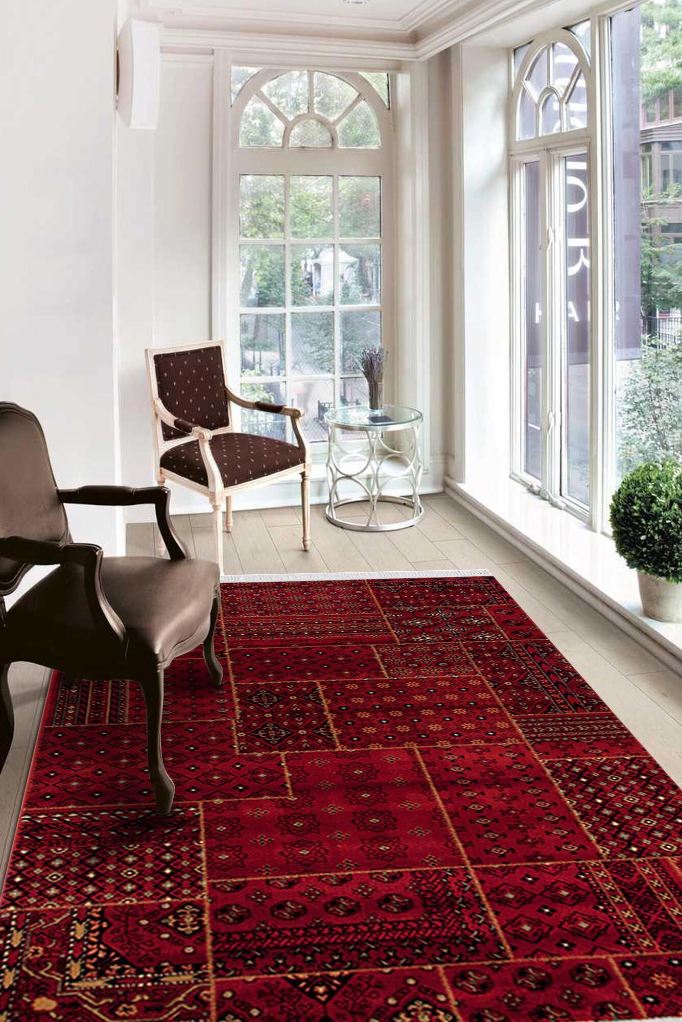 Red Tribal Afghan Patchwork Rug(Size 150 x 80cm)