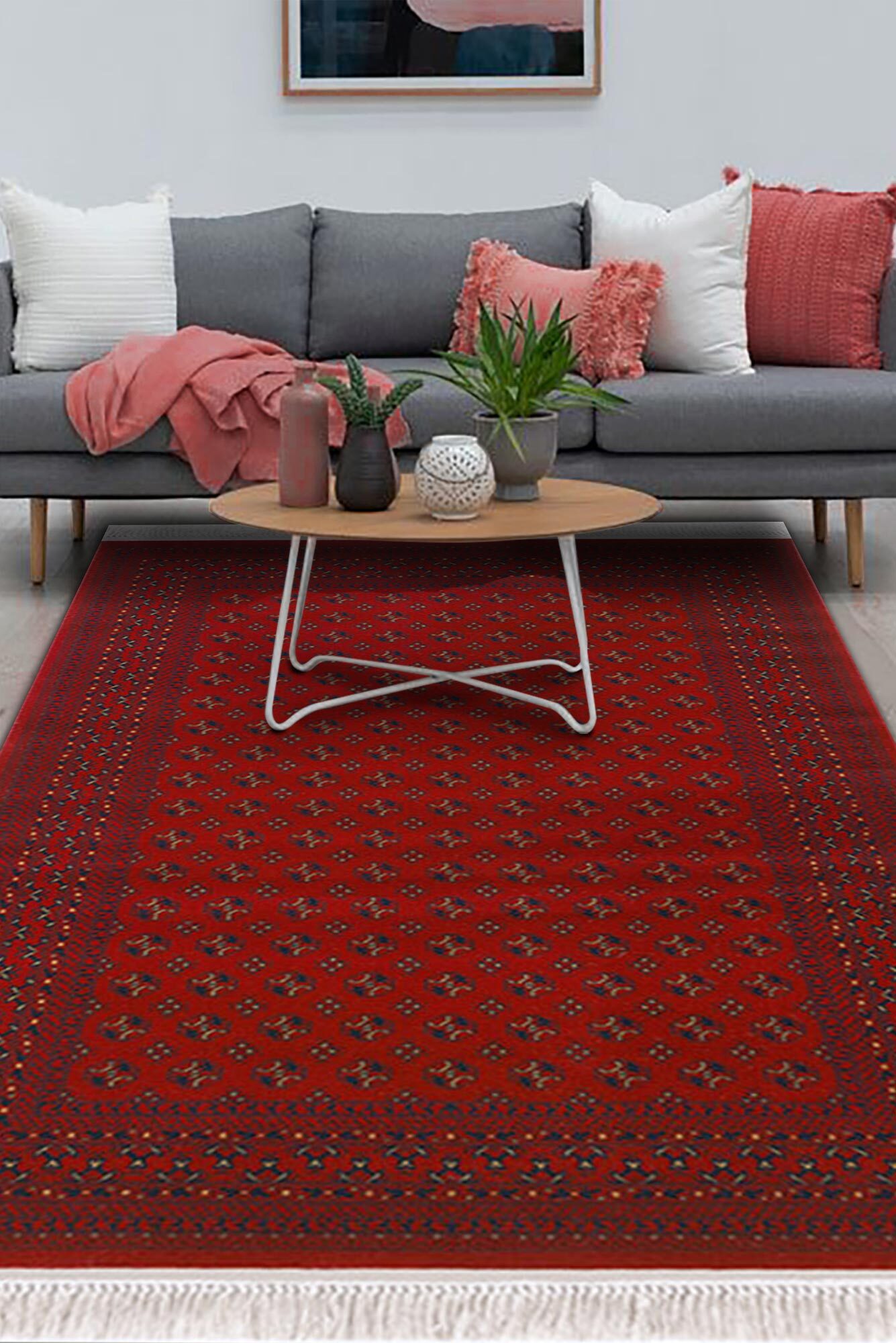 Large View Red Afghan Tribal Geometric Rug(Size 170 x 120cm)
