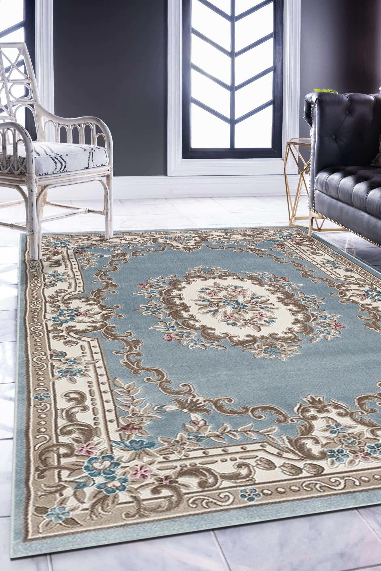 Abbie Blue Aubusson Floral Rugs(Size 170 x 120cm)