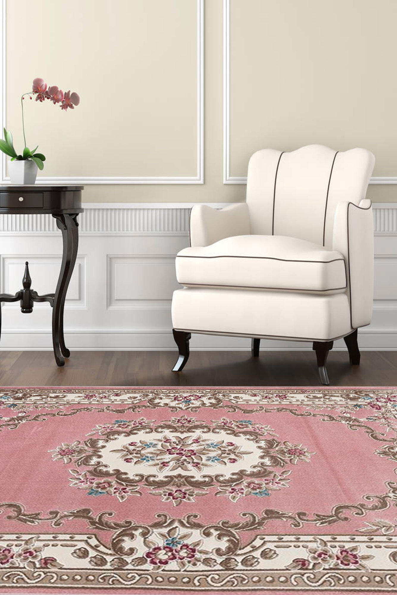 Abbie Pink Aubusson Floral Rugs(Size 170 x 120cm)