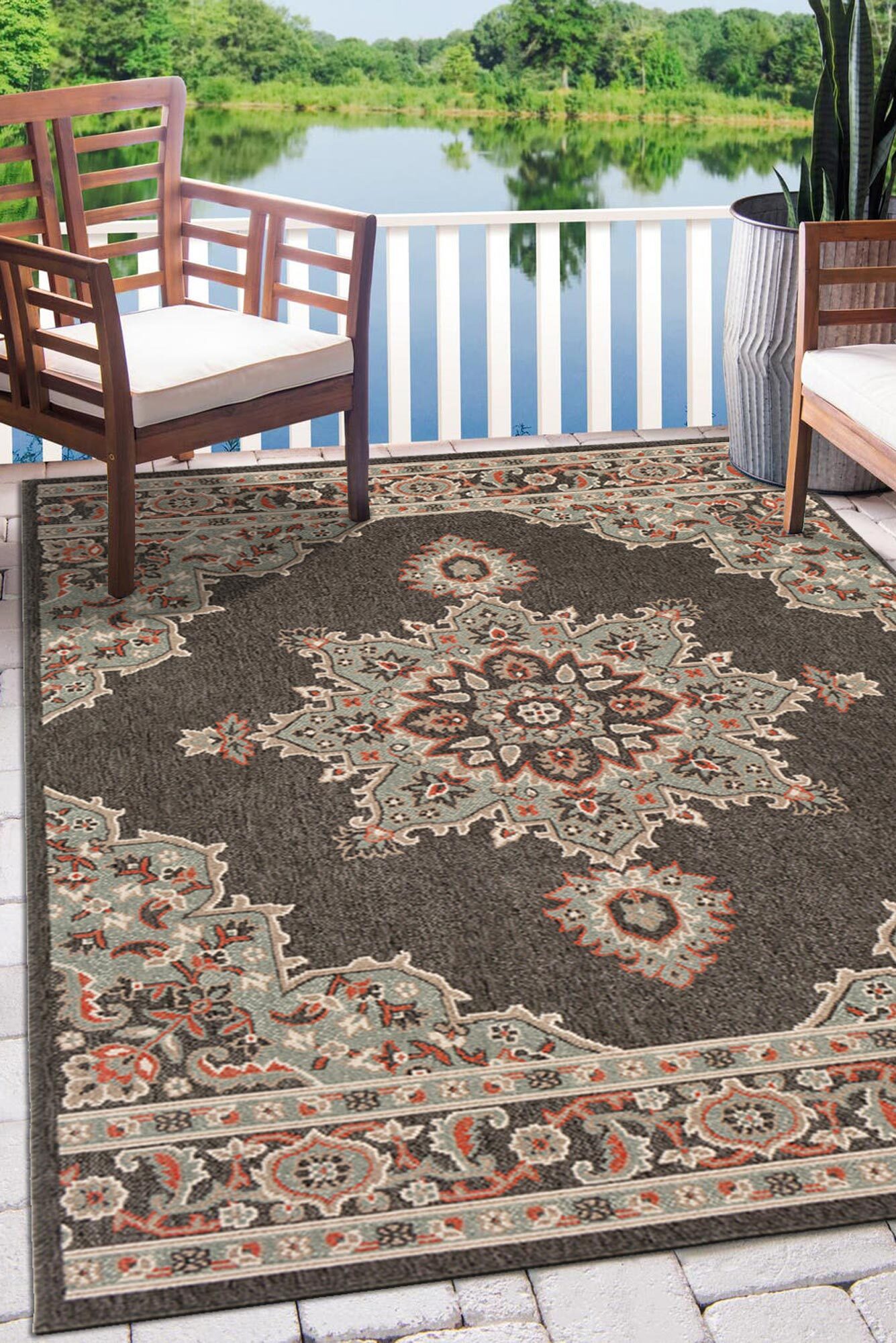 Large View Ambient Brown Medallion Rug(Size 230 x 160cm)