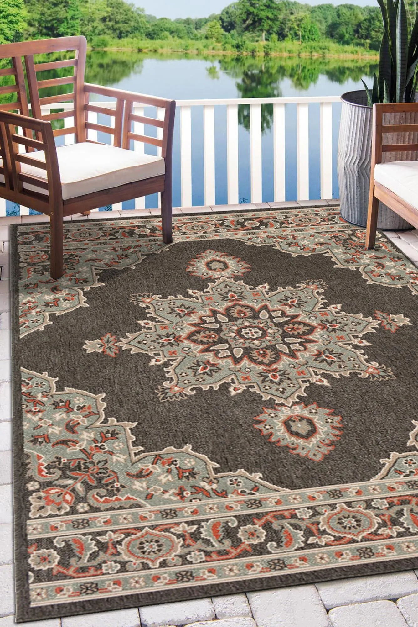 Large View Ambient Brown Medallion Rug(Size 230 x 160cm)