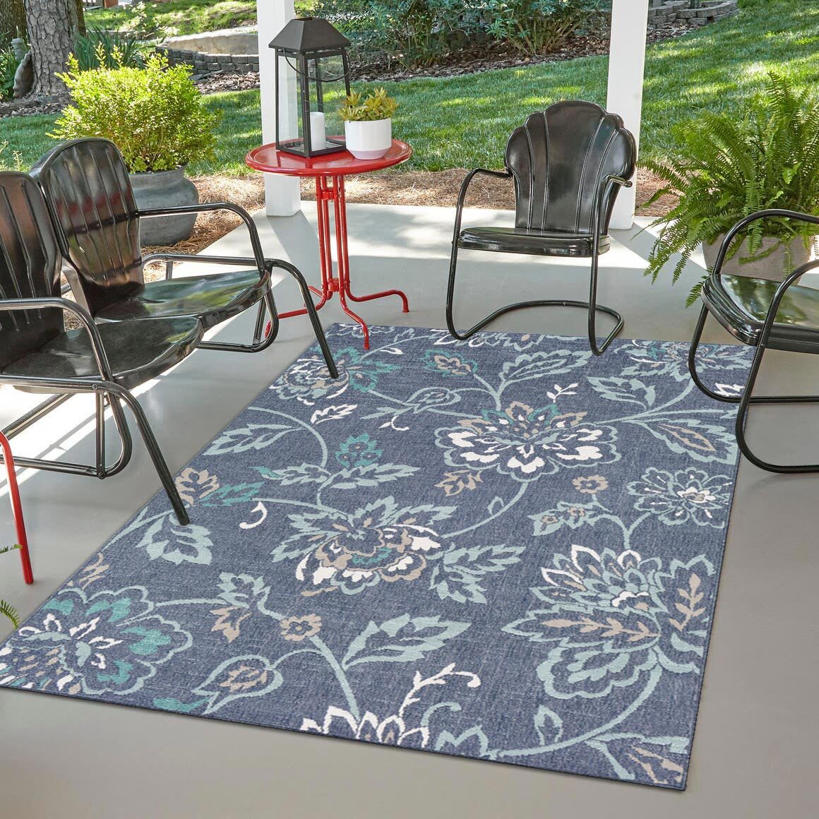 Ambient Blue Floral Outdoor Rug(Size 170 x 120cm)