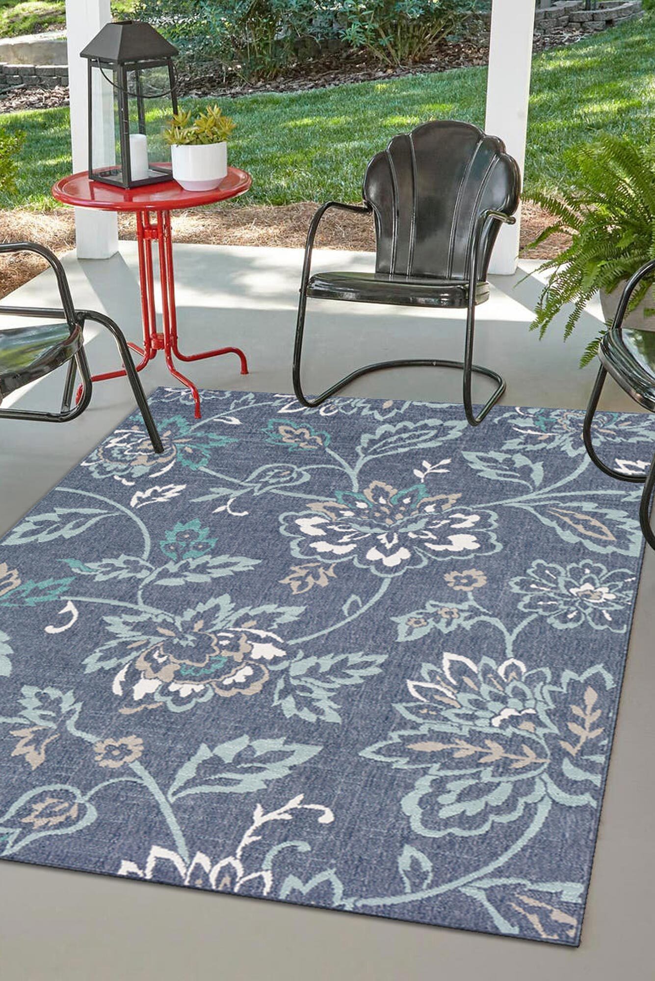Ambient Blue Floral Outdoor Rug(Size 170 x 120cm)