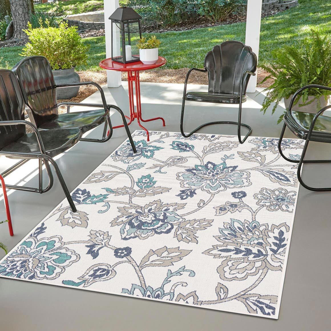 Ambient Floral Ivory Outdoor Rug(Size 170 x 120cm)