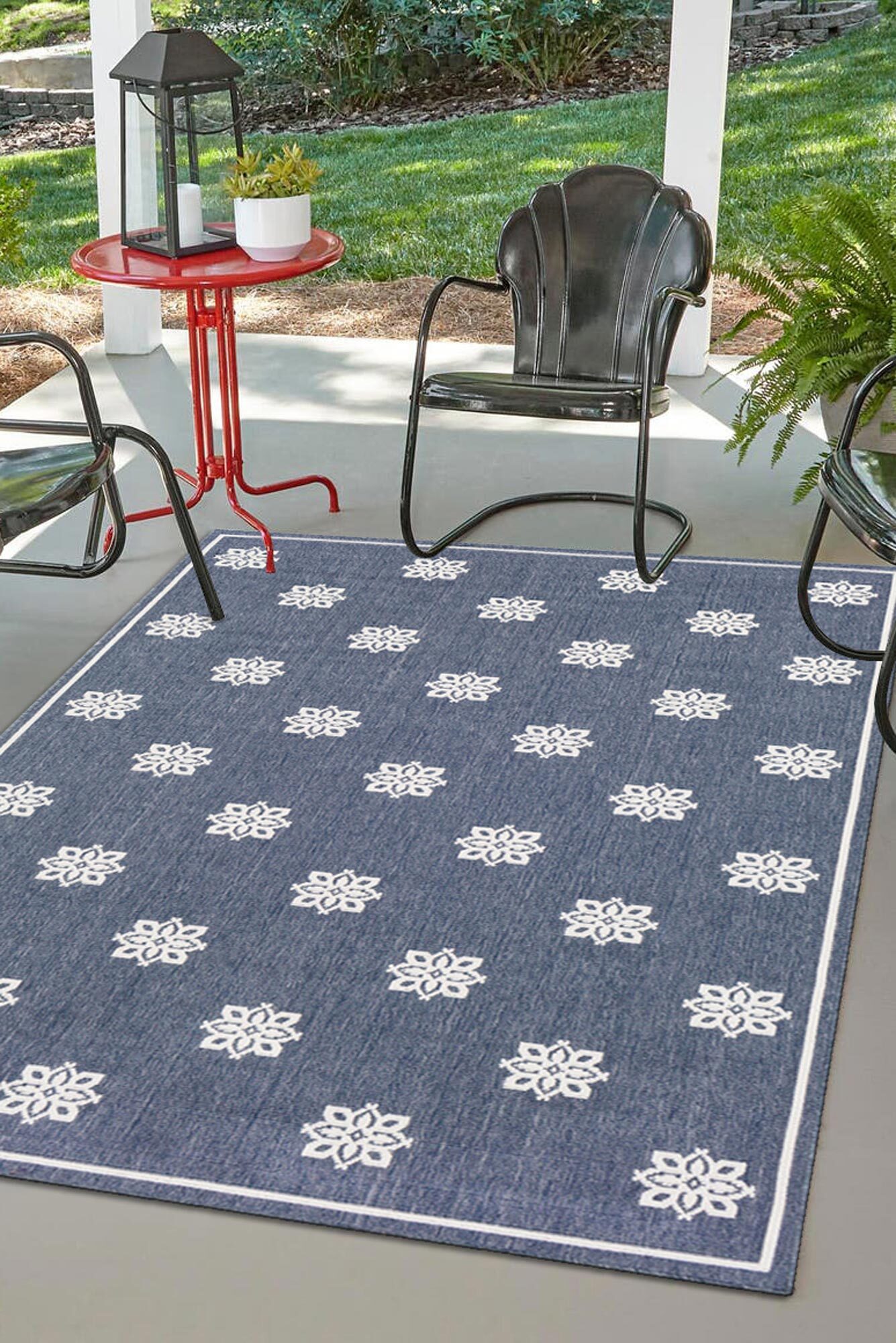 Large View Ambient Navy Floral Outdoor Rug(Size 170 x 120cm)