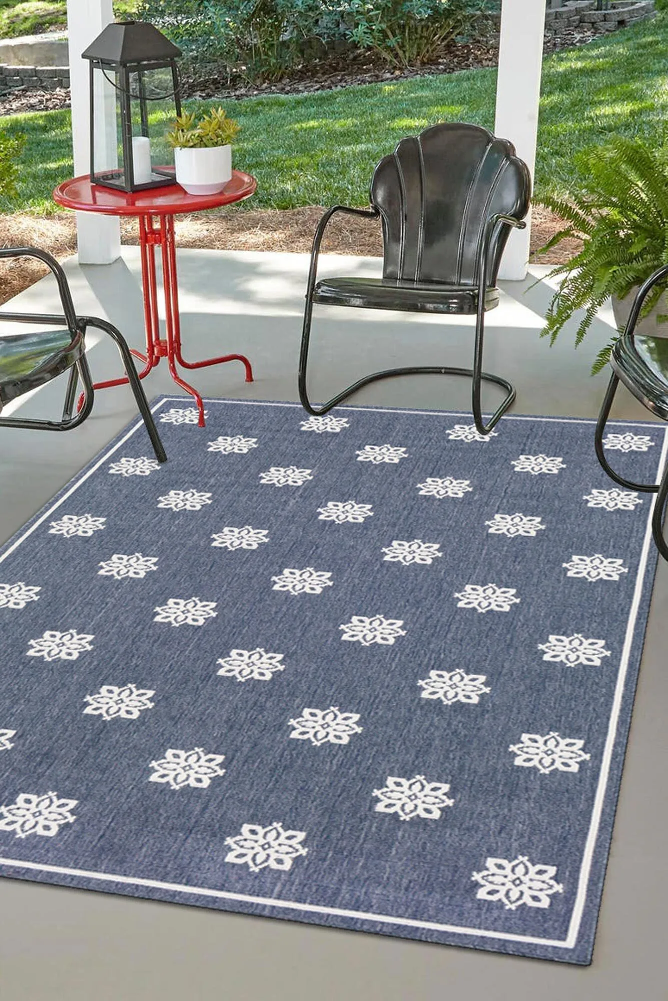 Large View Ambient Navy Floral Outdoor Rug(Size 170 x 120cm)