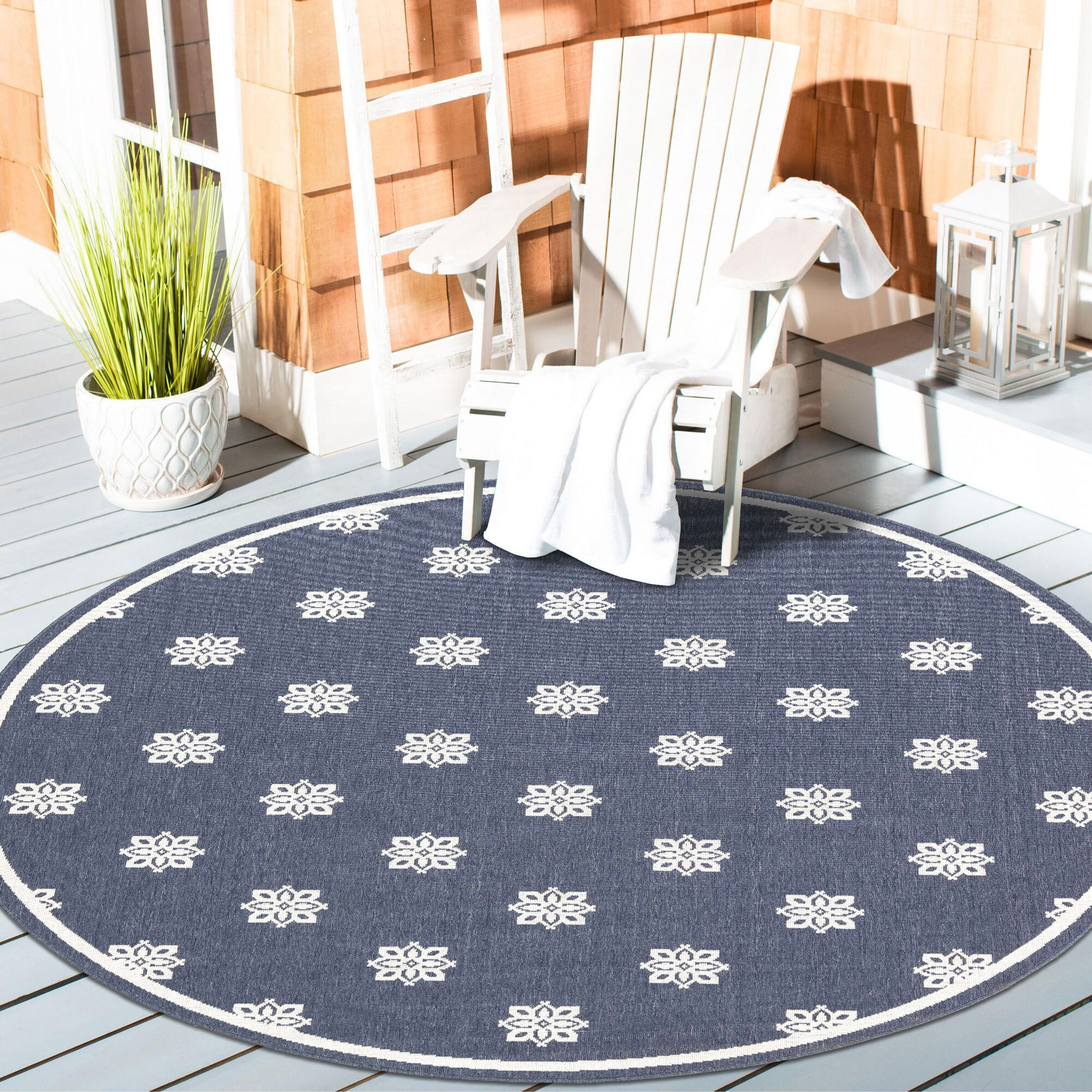 Large View Ambient Navy Floral Outdoor Rug