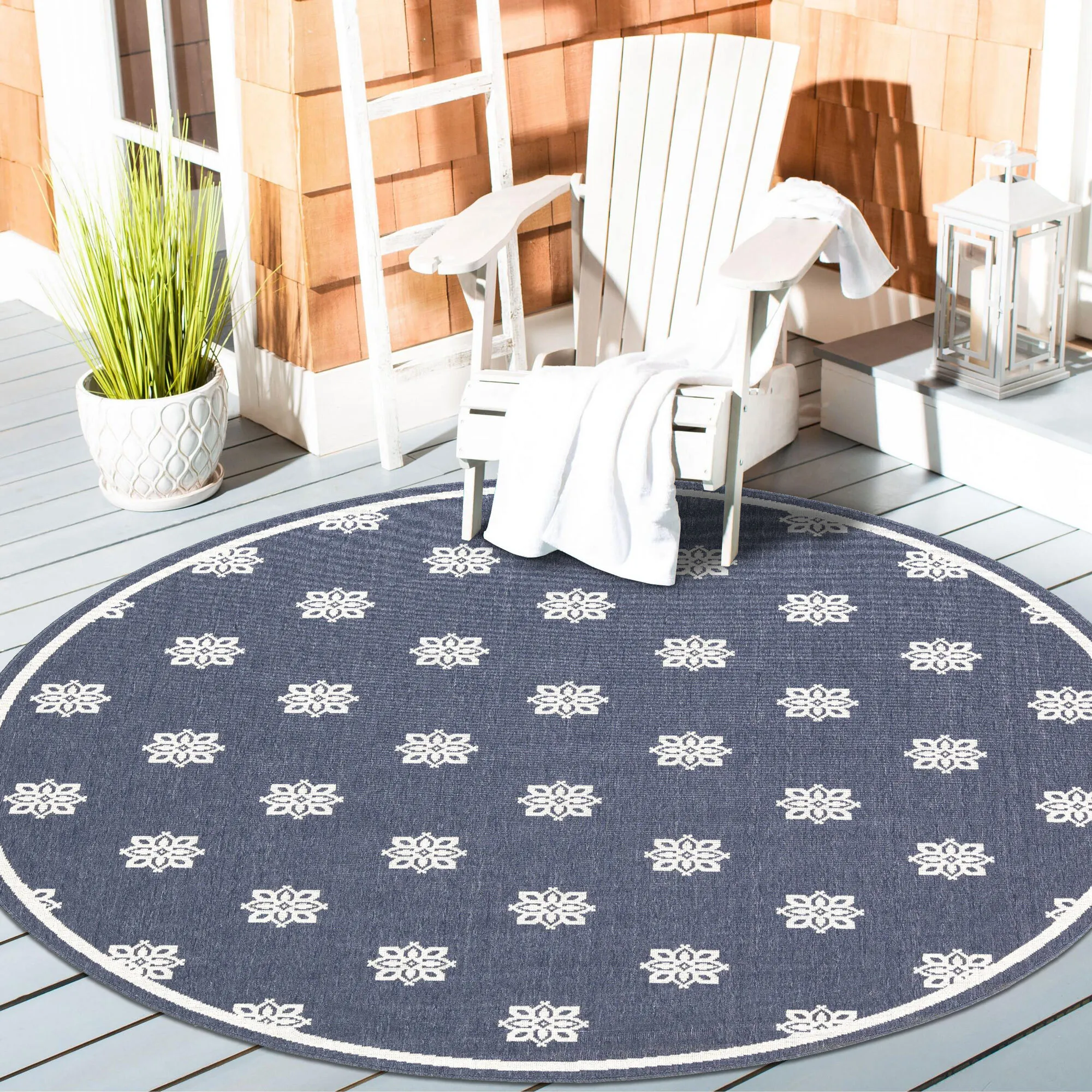 Large View Ambient Navy Floral Outdoor Rug