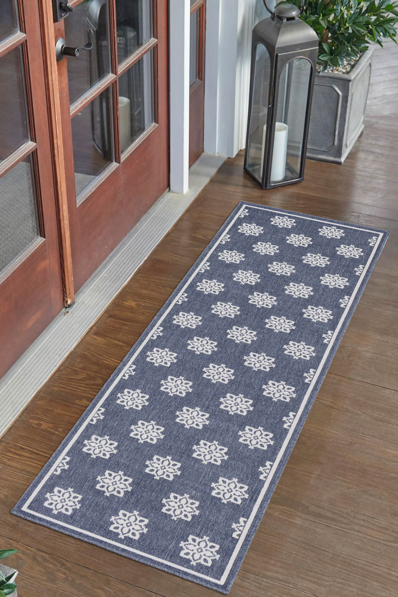 Ambient Navy Floral Outdoor Rug(Size 230 x 67cm) RUNNER
