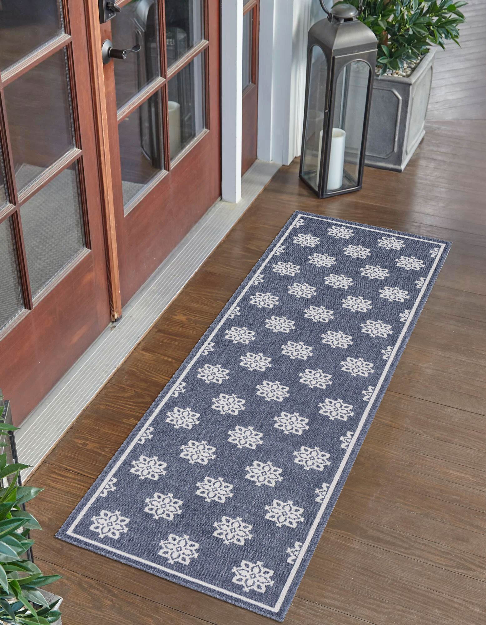Large View Ambient Navy Floral Outdoor Rug