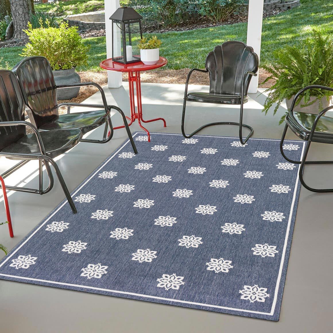 Large View Ambient Navy Floral Outdoor Rug