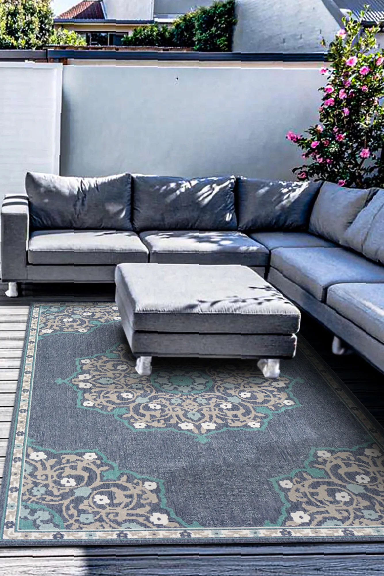 Large View Ambient Medallion Outdoor Rug(Size 170 x 120cm)