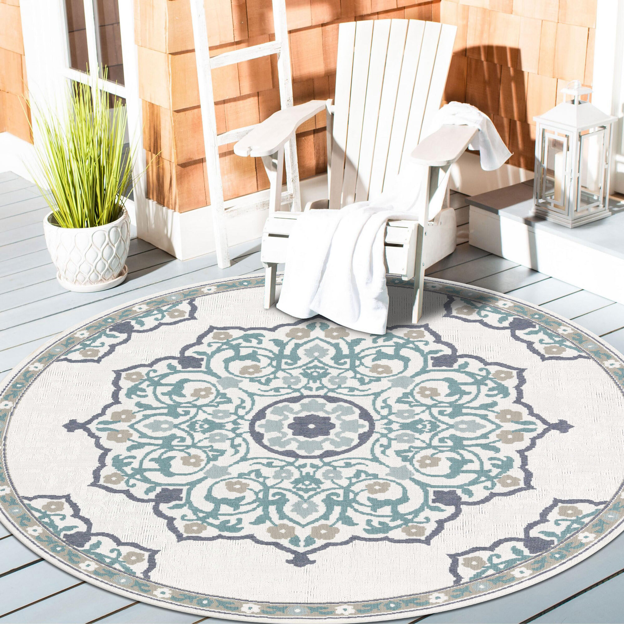 Large View Ambient Ivory Floral Outdoor Rug