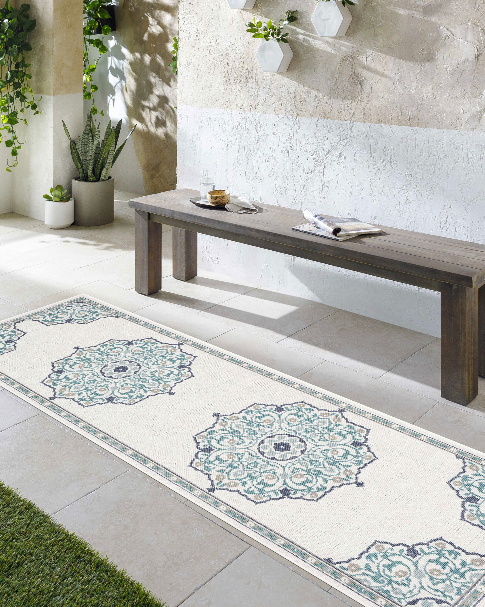 Large View Ambient Ivory Floral Outdoor Rug