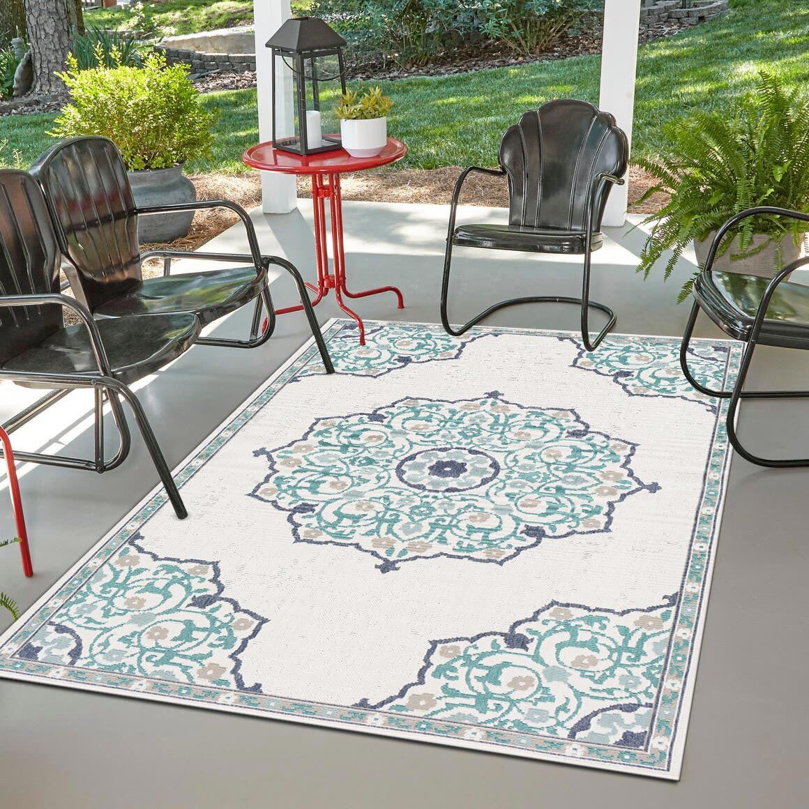 Large View Ambient Ivory Floral Outdoor Rug