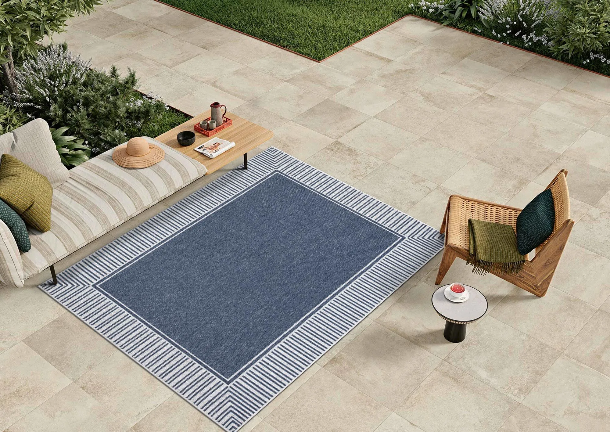 Large View Ambient Blue Indoor Outdoor Rug