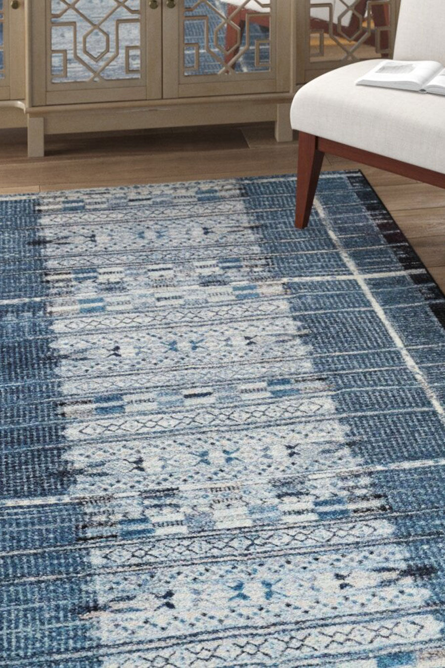 Large View Aperto Blue Tribal Pattern Rug(Size 235 x 160cm)