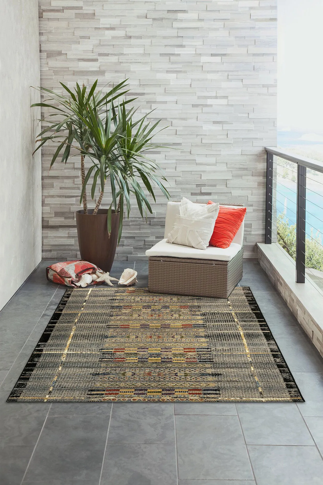 Large View Aperto Grey Tribal Pattern Rug(Size 235 x 160cm)
