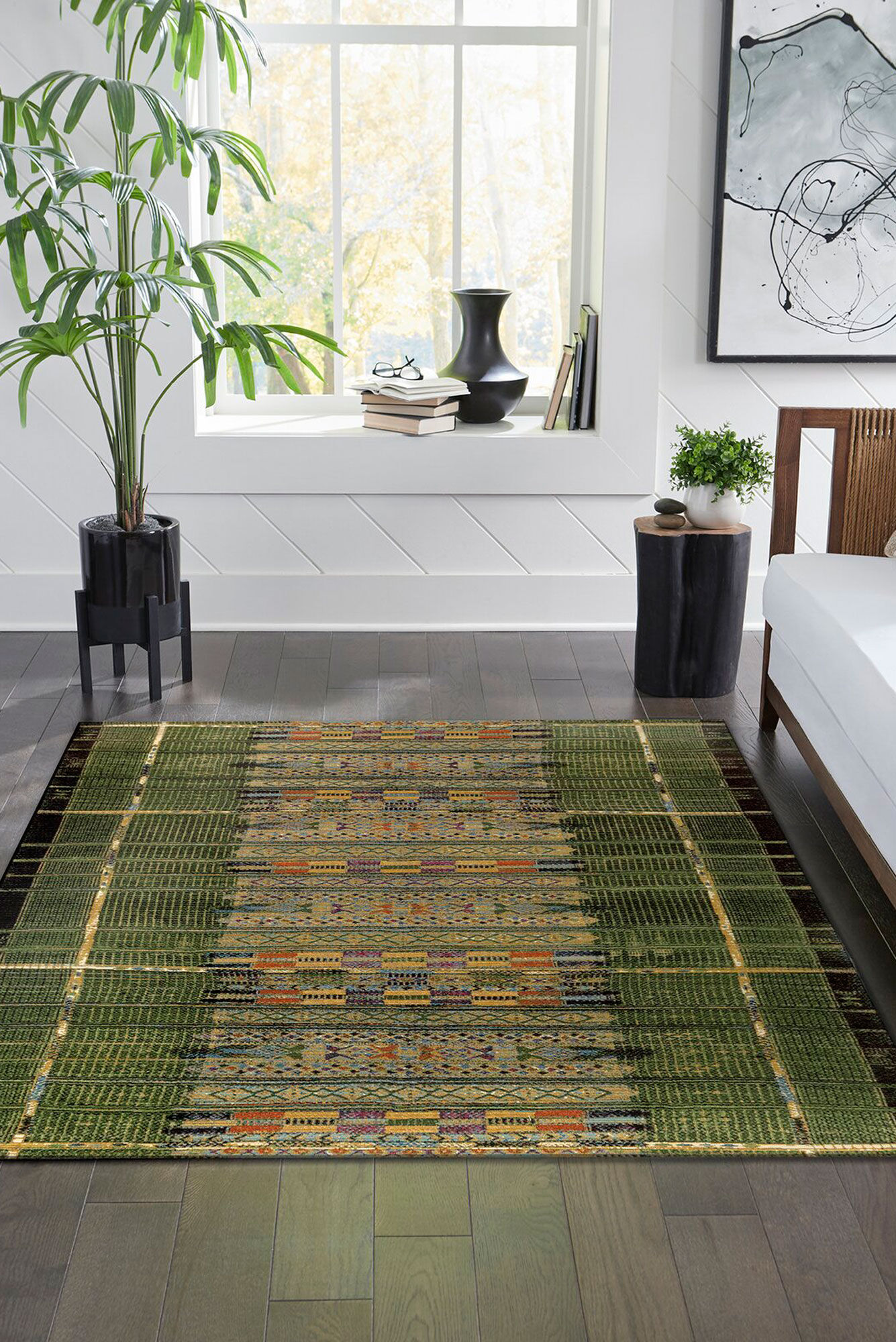 Aperto Green Tribal Pattern Rug(Size 235 x 160cm)