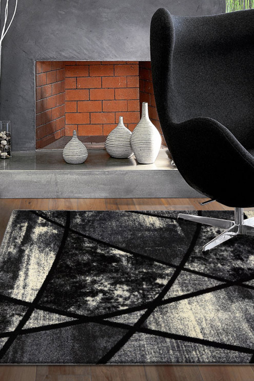 Large View Aria Black Modern Geometric Rug(Size 170 x 120cm)