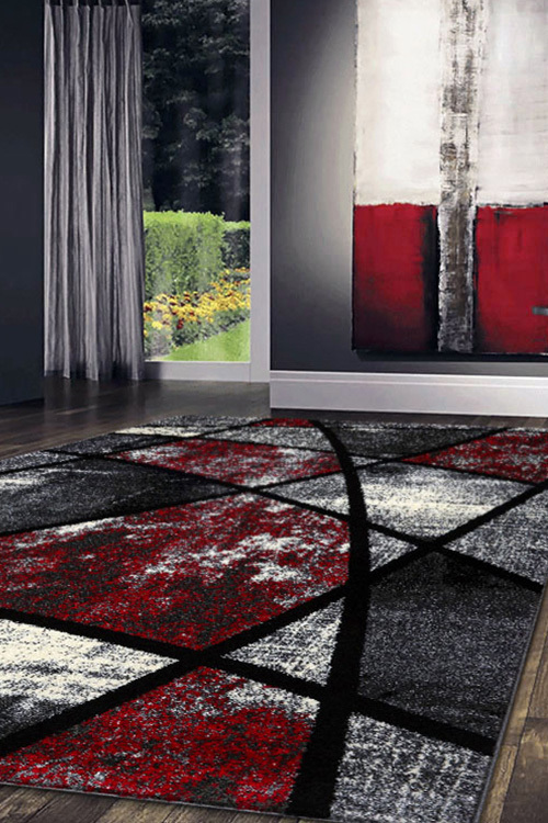 Aria Red Modern Abstract Rug