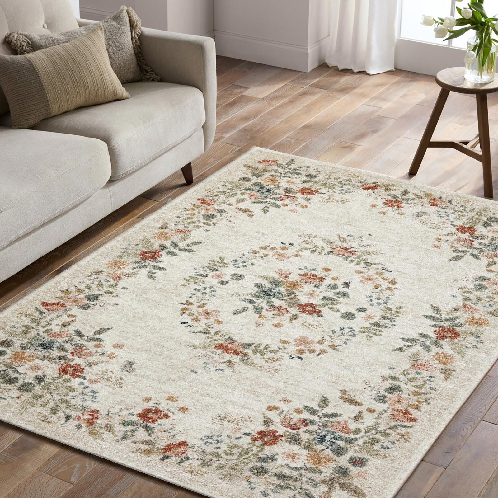 Large View Aubusson Floral Medallion Rug
