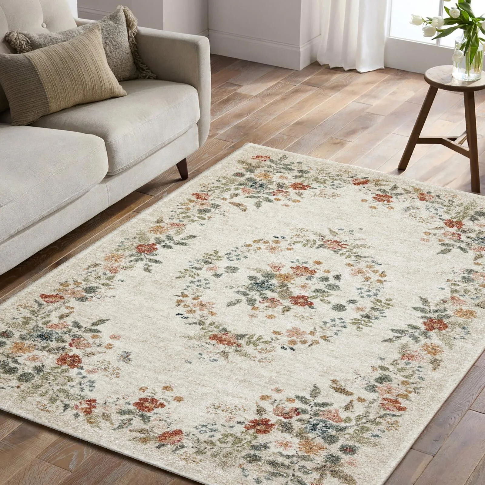Large View Aubusson Floral Medallion Rug