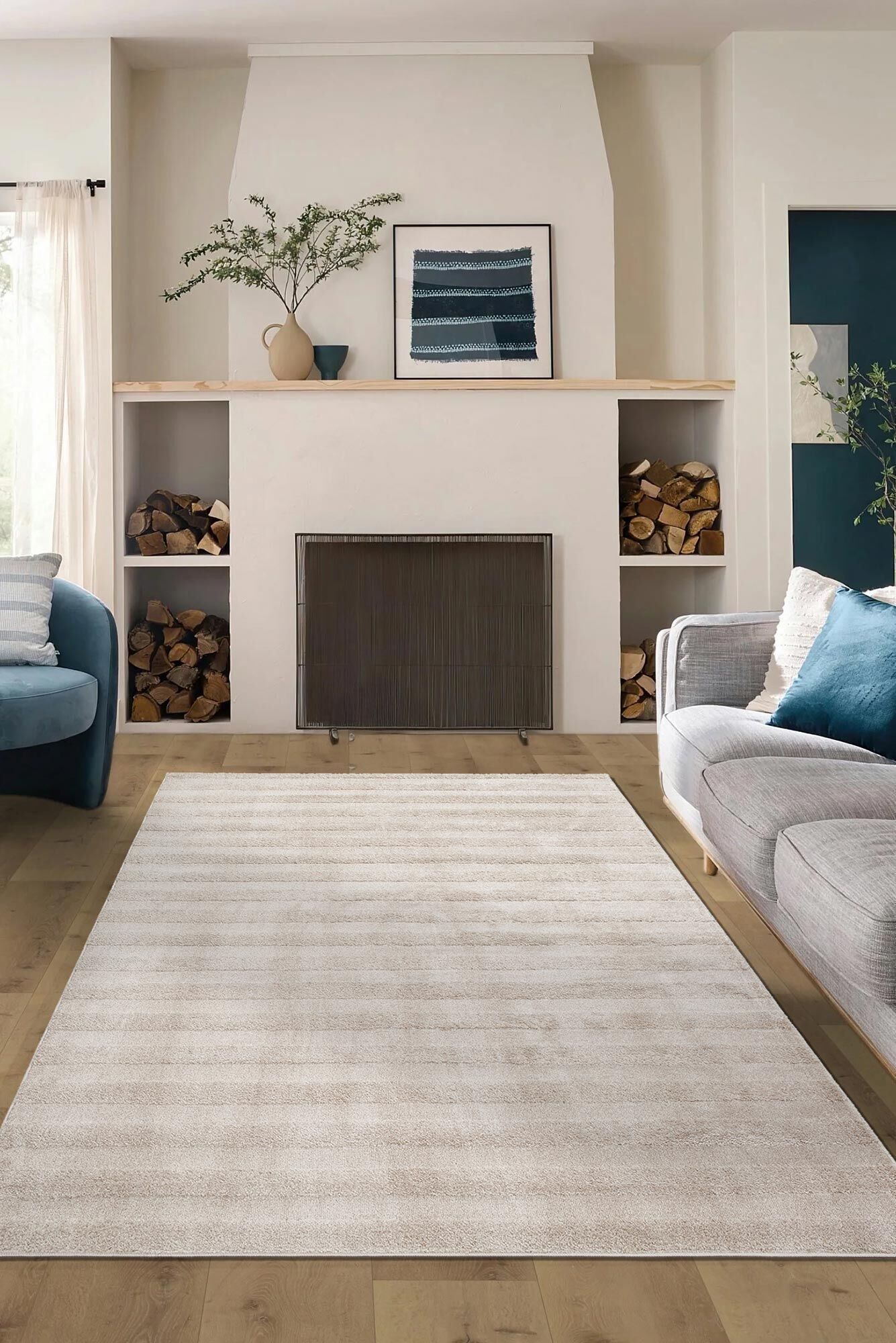 Large View Austin Plain Beige Striped Rug(Size 230 x 160cm)