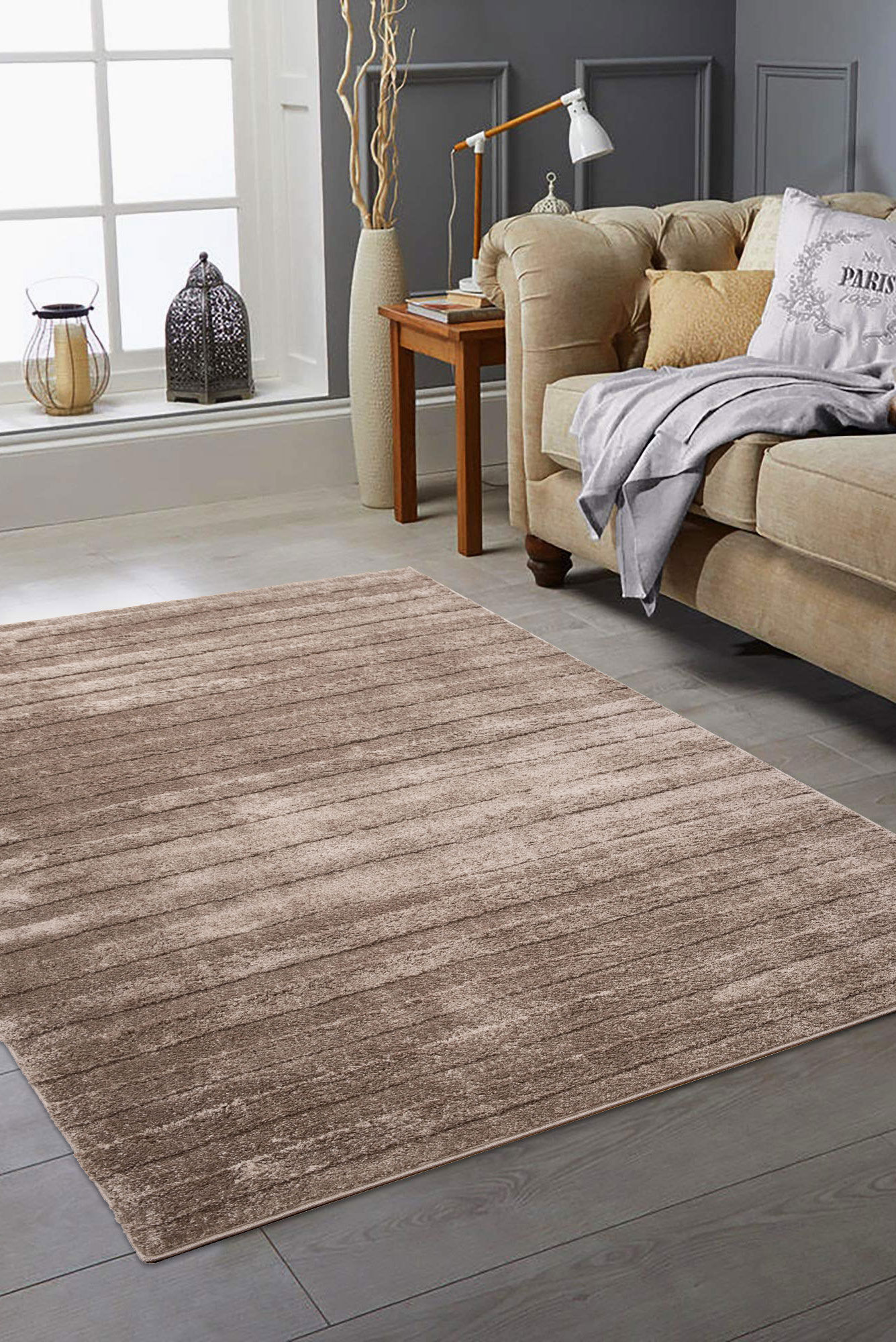 Large View Austin Plain Brown Striped Rug(Size 230 x 160cm)