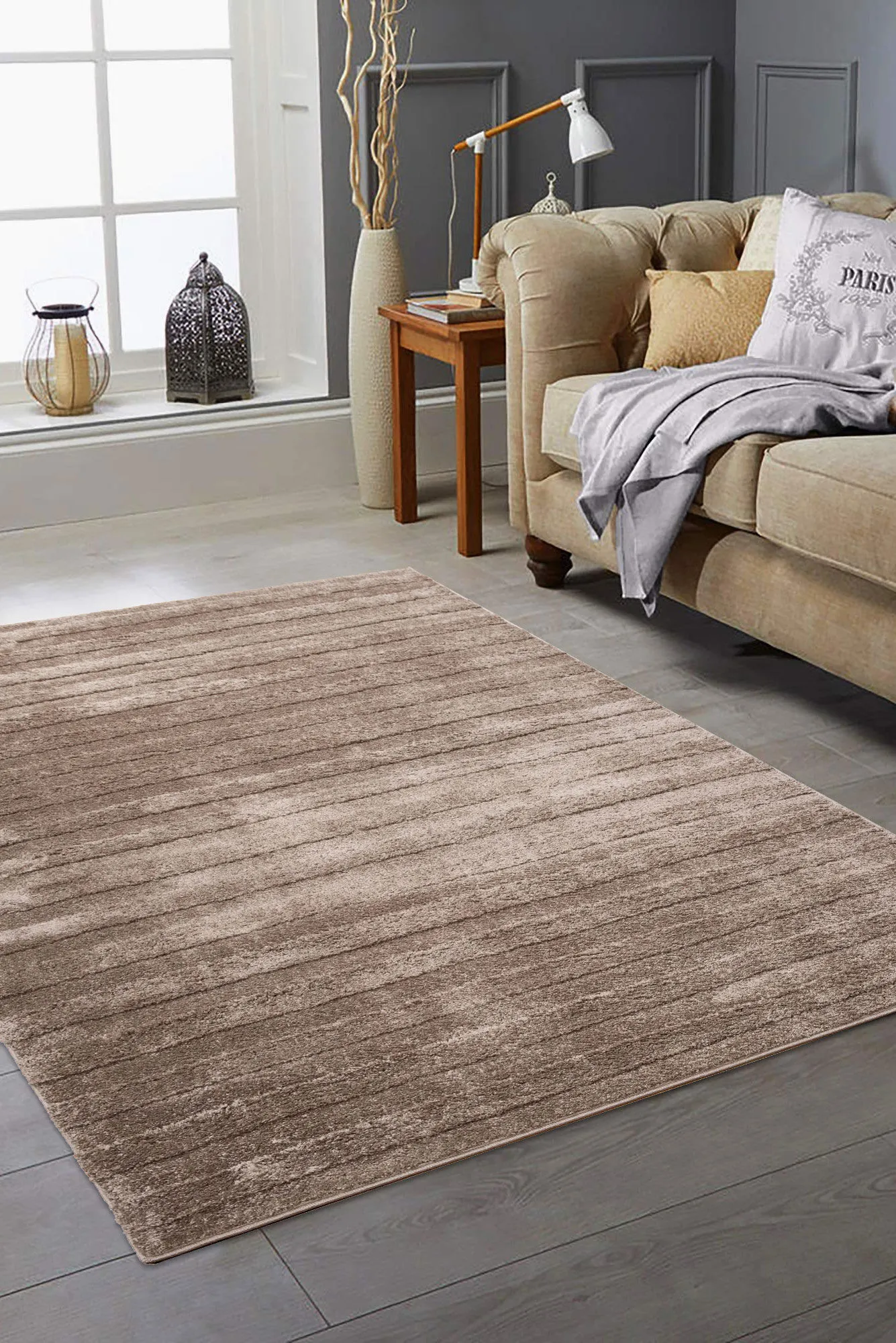 Austin Plain Brown Striped Rug(Size 290 x 200cm)