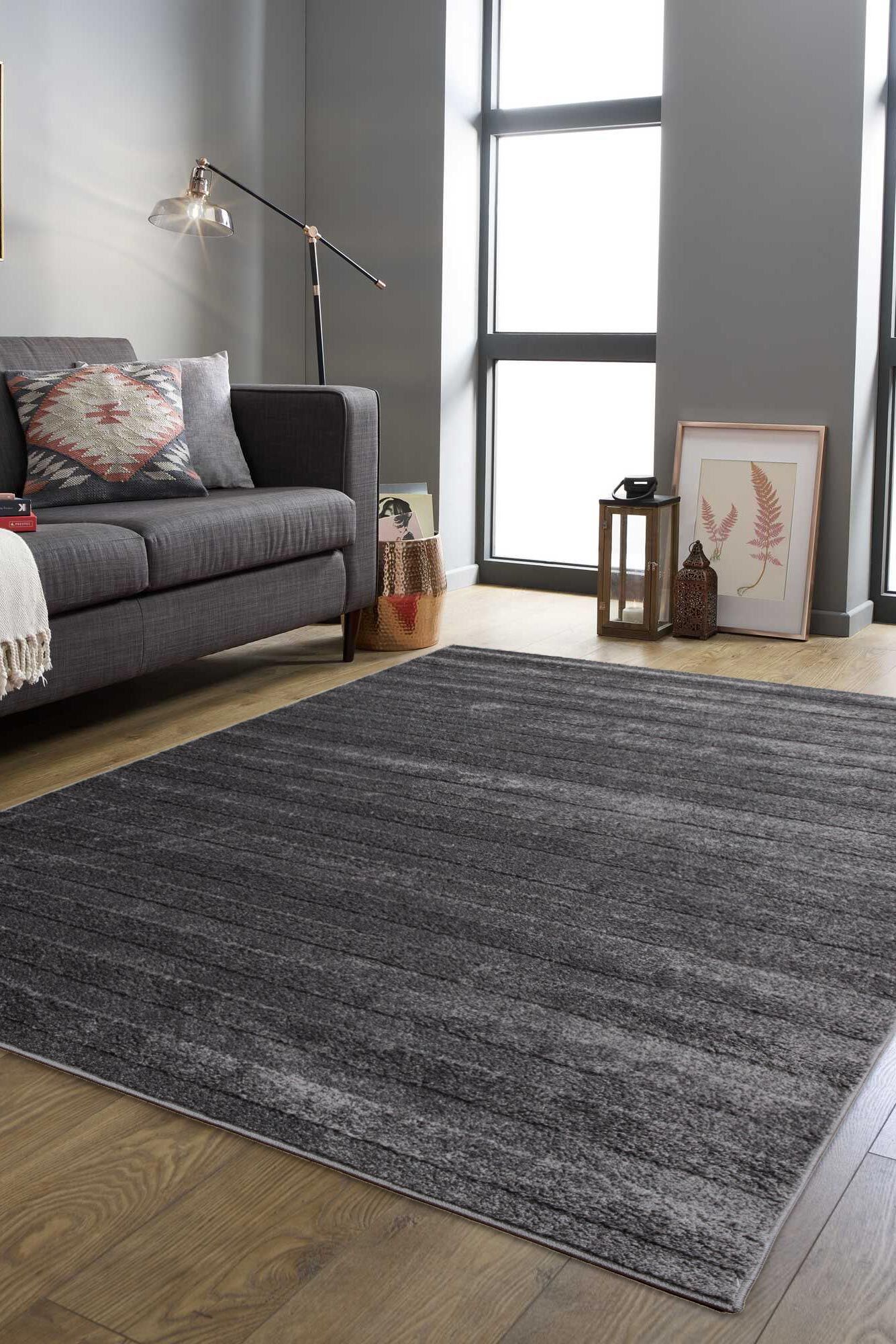 Large View Austin Plain Charcoal Striped Rug(Size 290 x 200cm)