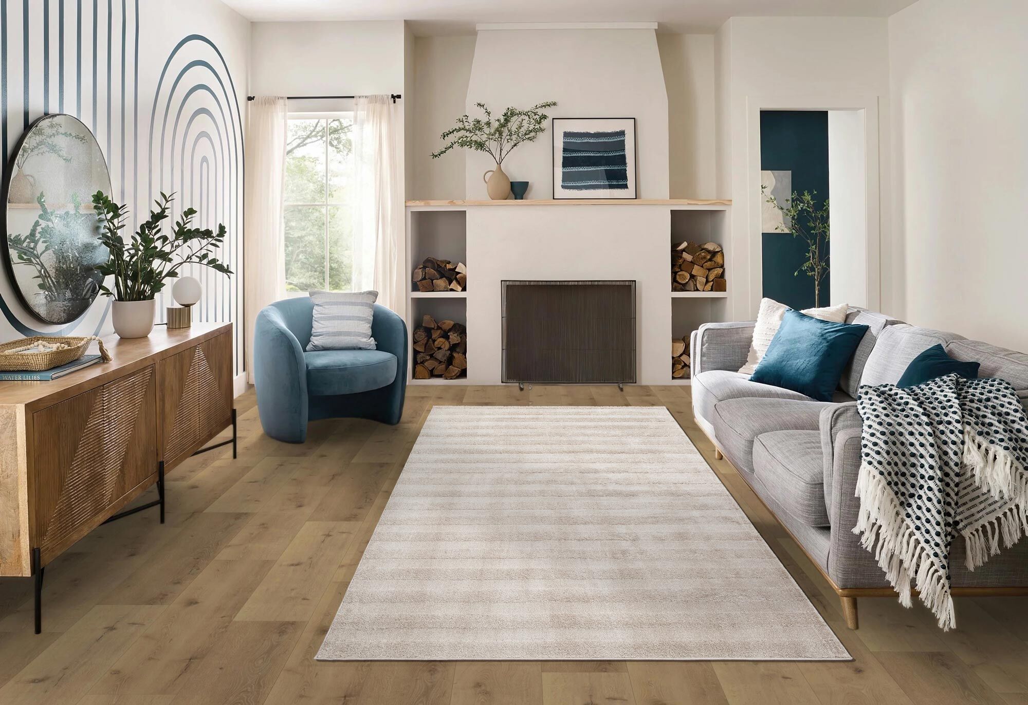 Large View Austin Plain Beige Striped Rug