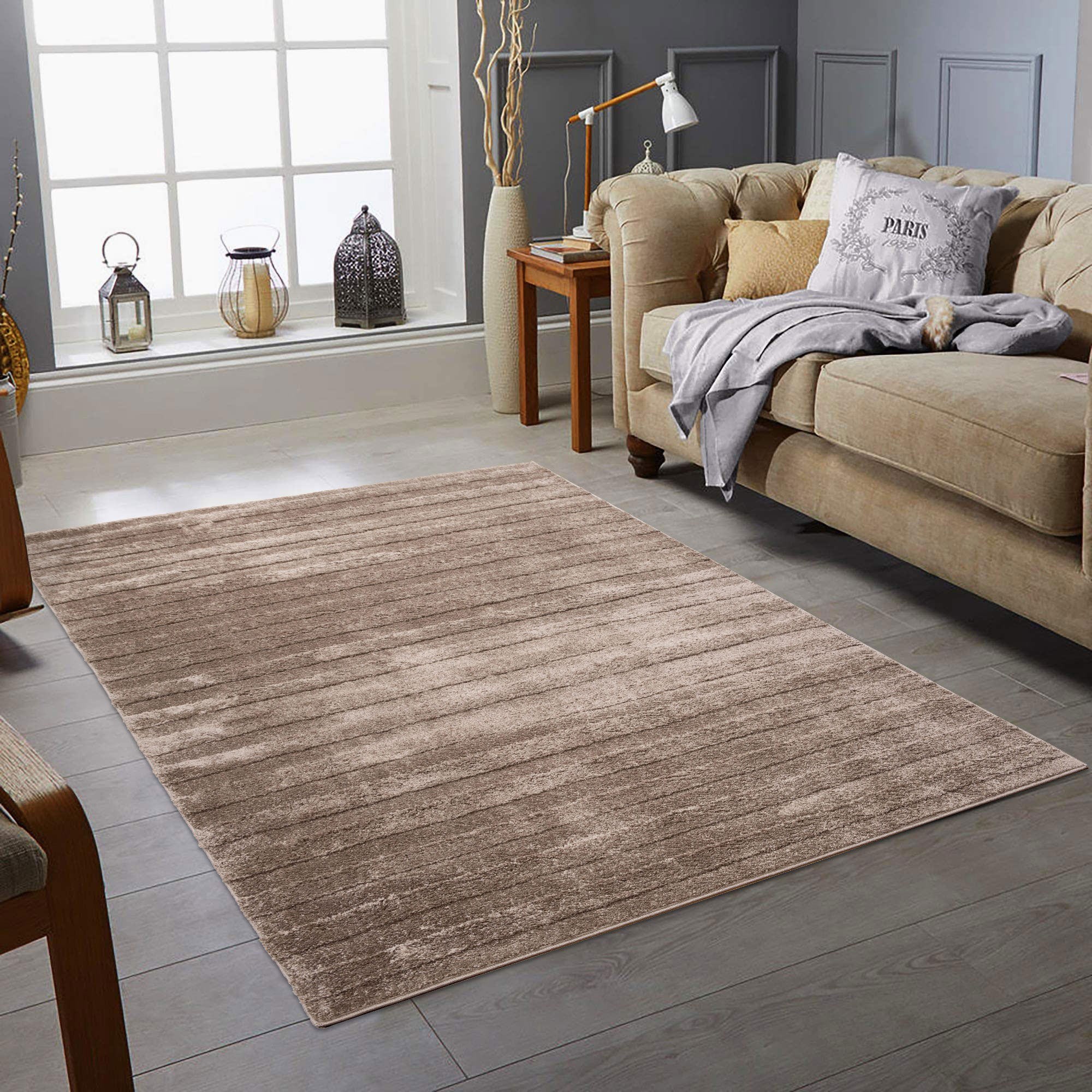 Large View Austin Plain Brown Striped Rug