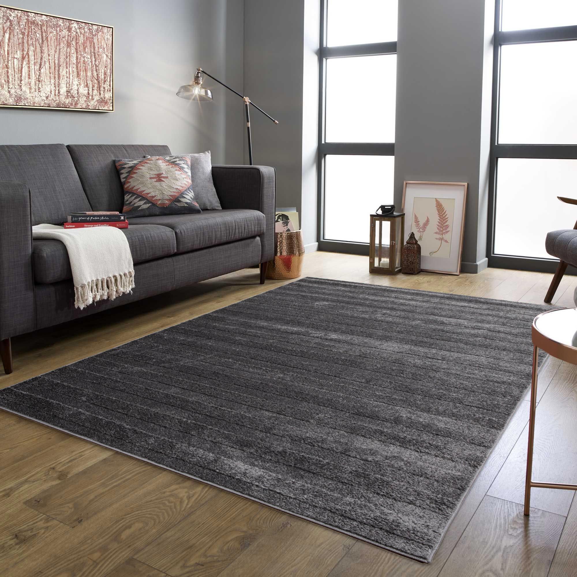 Large View Austin Plain Charcoal Striped Rug