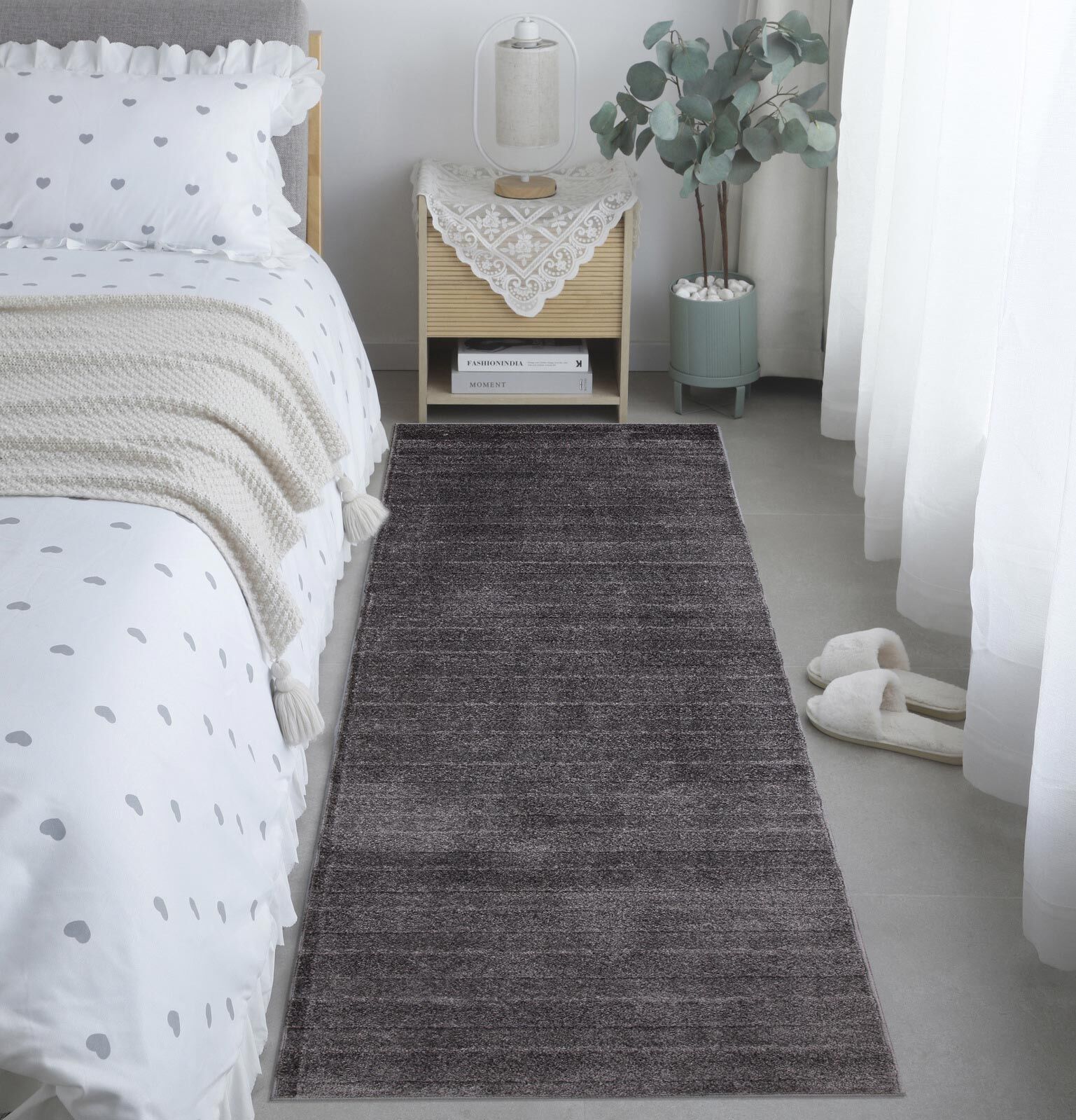 Large View Austin Plain Charcoal Striped Rug