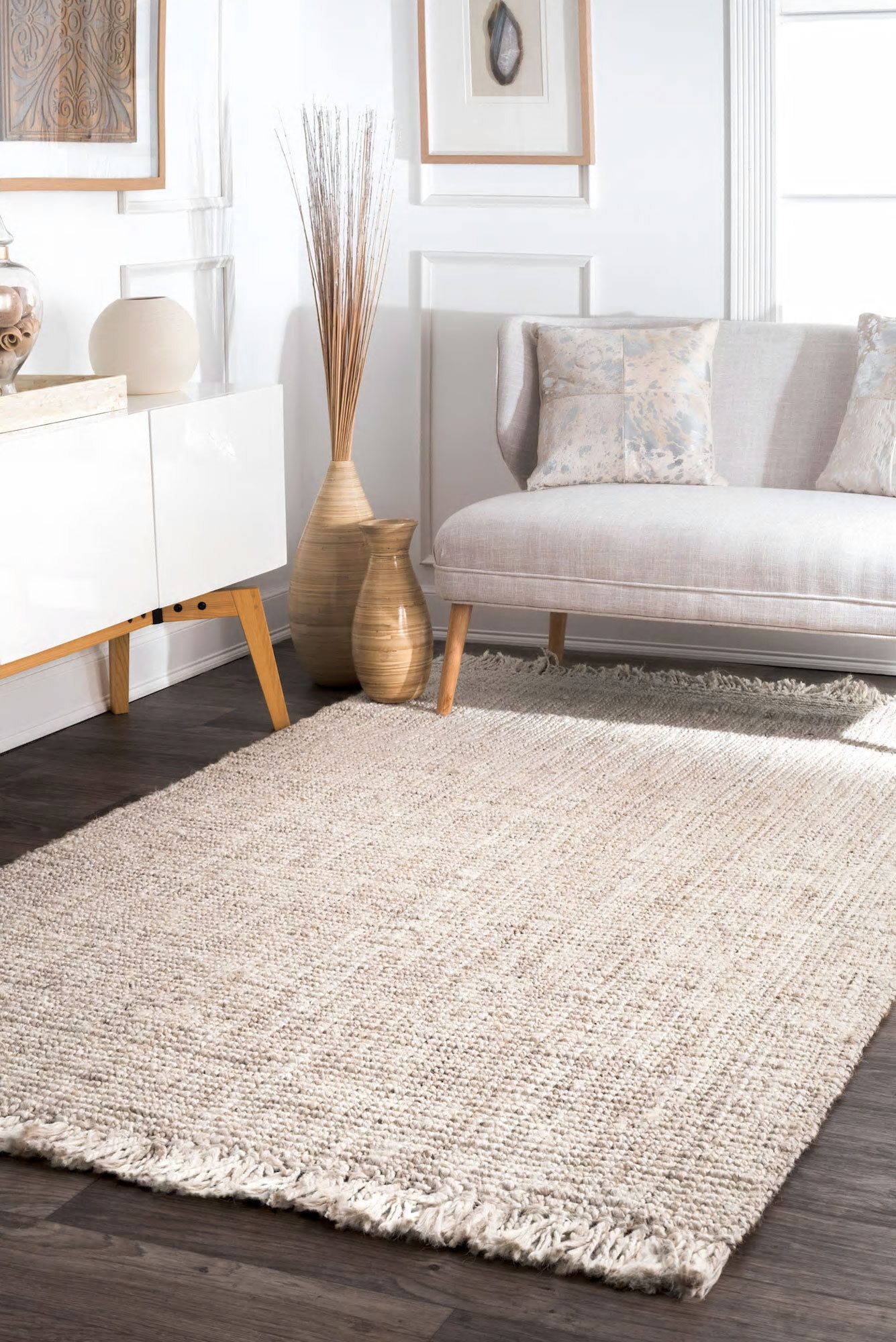 Large View Bleach Jute Hand Woven Rug(Size 214 x 150cm)