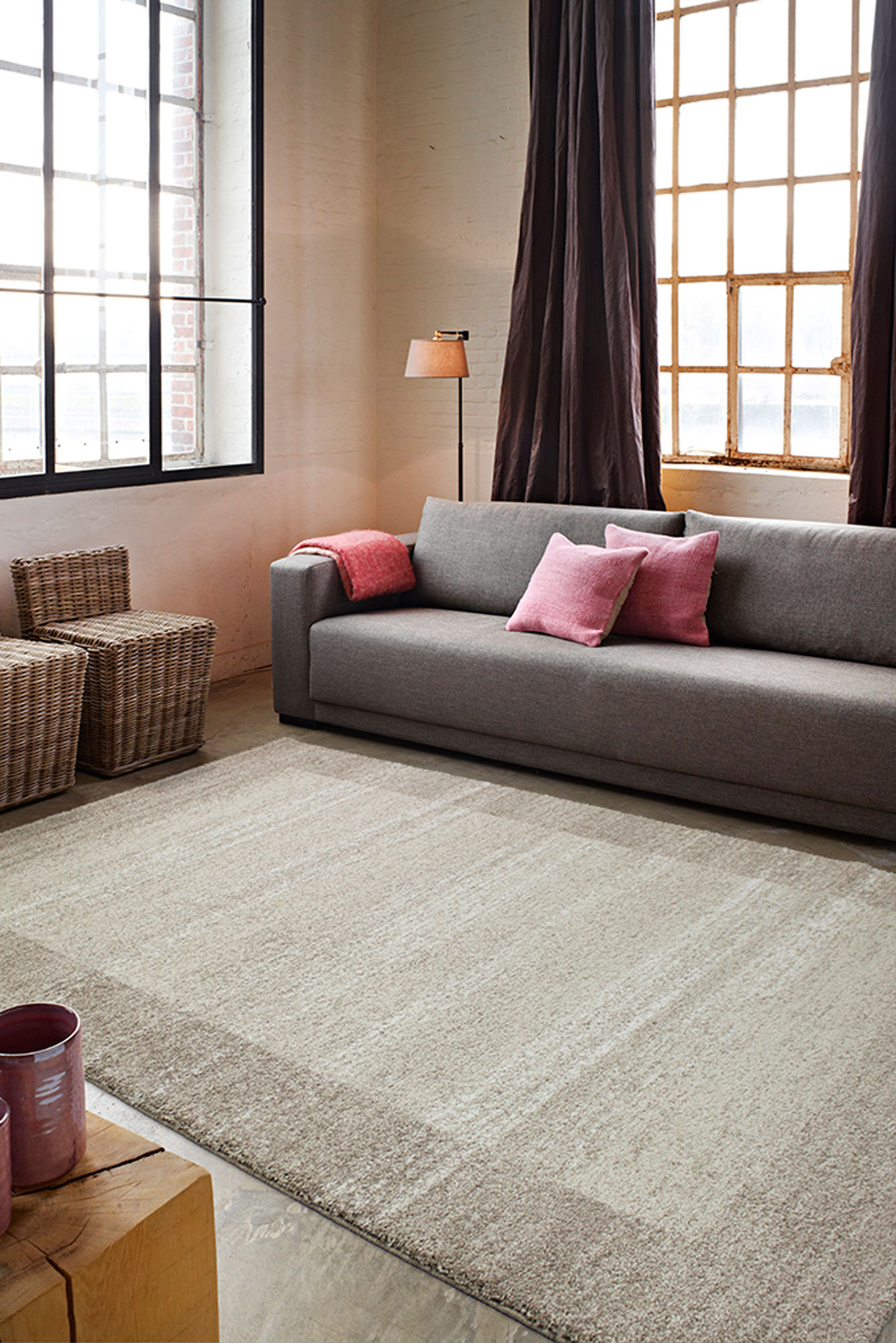 Large View Bergamo Tan Modern Border Rug(Size 230 x 160cm)